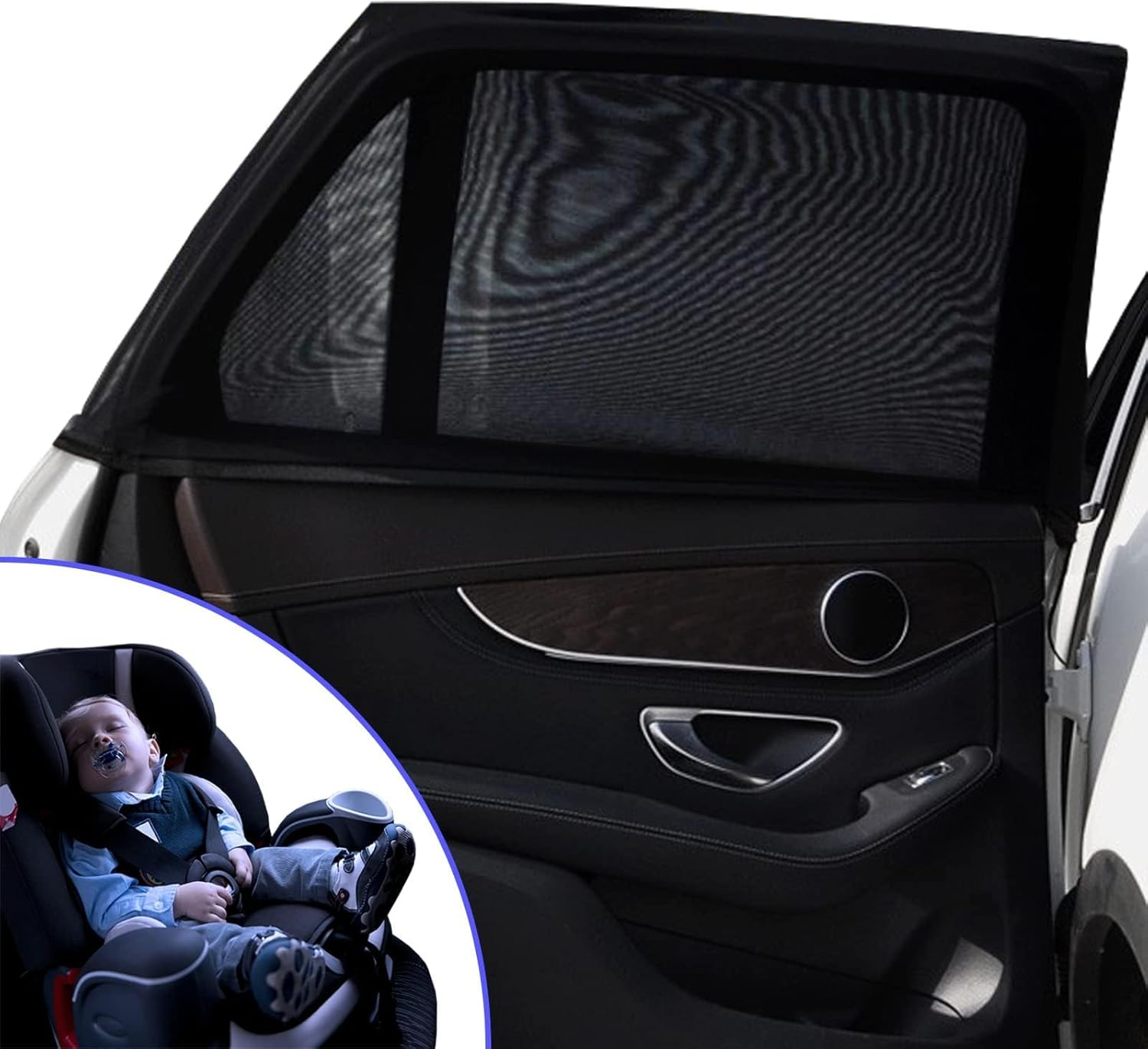 2Pcs Car Window Shades, Car Rear Elasticity Side Window Screens Sunshades, Stretch Breathable UV Ray Block Mosquito All-Round Protection for Children Kids Baby image number 2