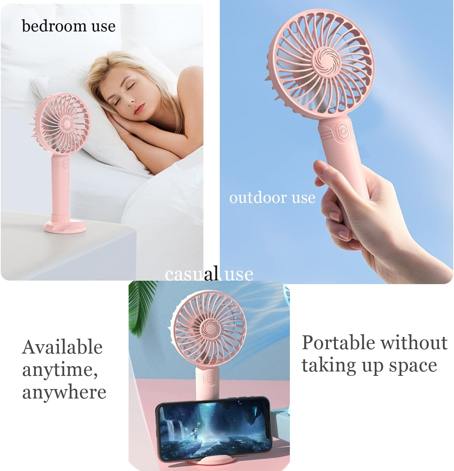 Mini Handheld Fan, Three-Blade Handheld Fan, Rechargeable Battery Powered, Strong Wind, Mini Handheld for Outdoor and Home (Pink) image number 3