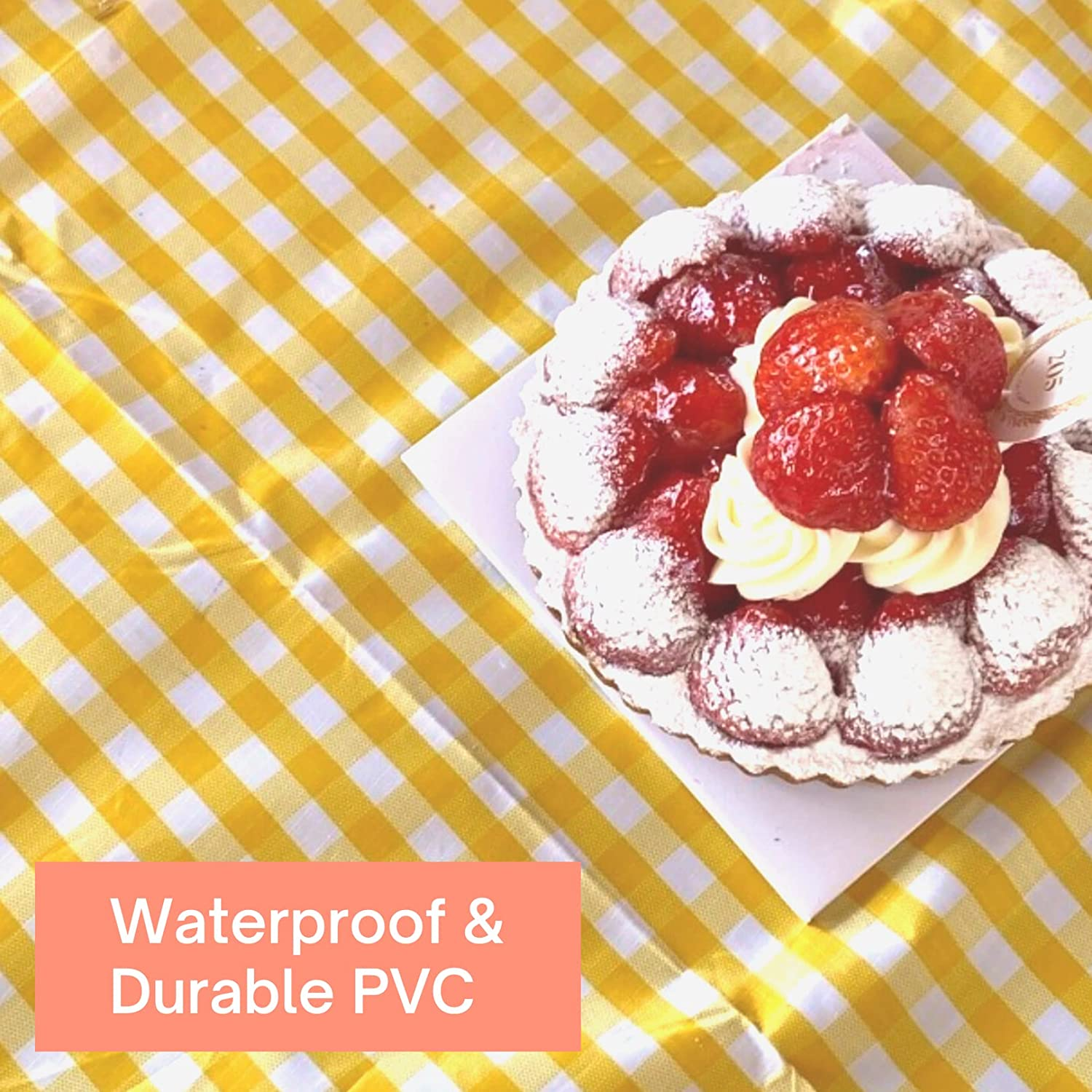 ESLA Picnic Blanket, Waterproof Foldable, in Large 80X60In and Extra Large 80X80In, Cute Gingham Picnic Blanket, Portable Compact Beach Blanket, Oversized XL Outdoor Mat Yellow