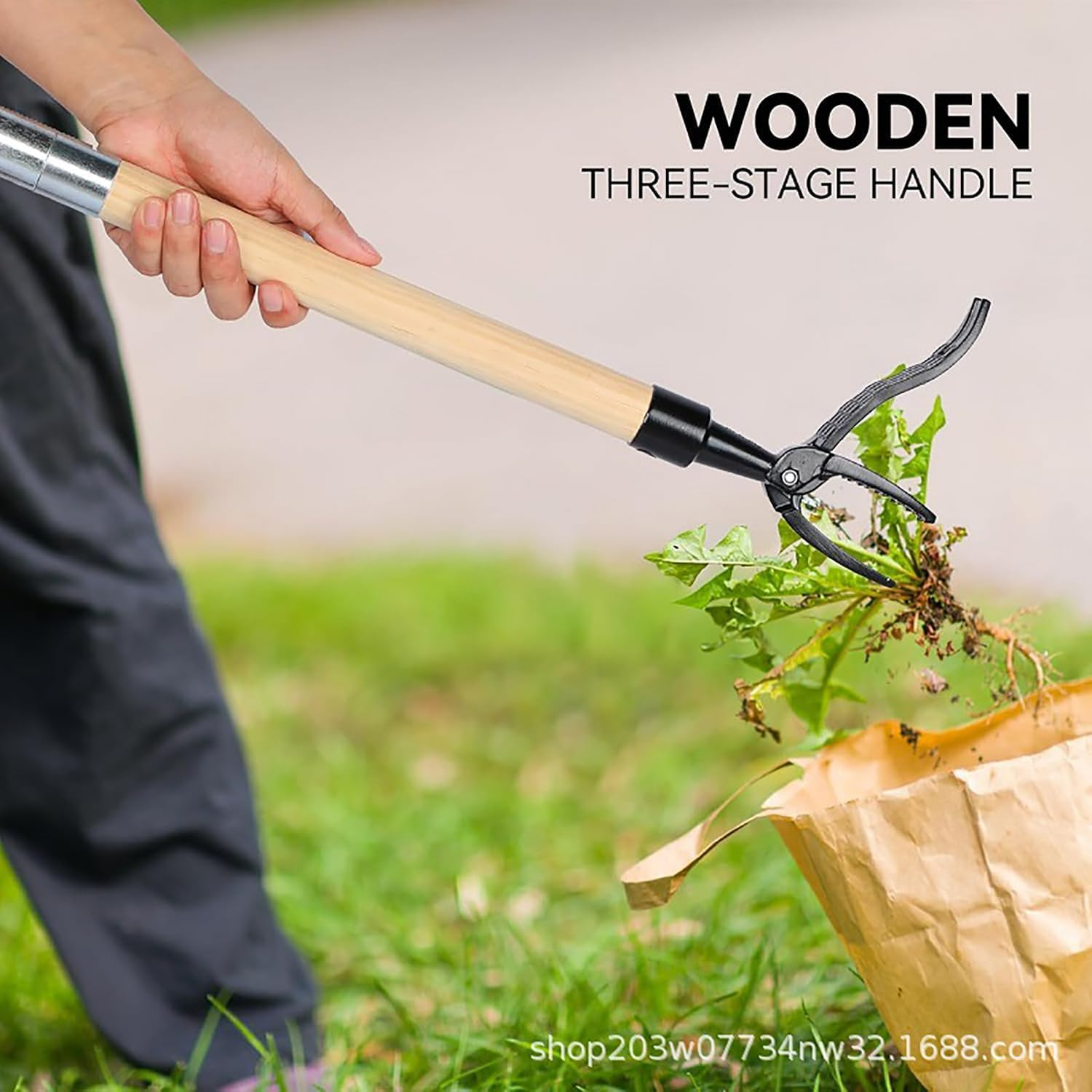 Weed Puller Tool Stand up Duty Weed Remover Tool with Long Handle Foot Platform Design-4 Claw Steel Head Weeder Tool Bamboo Garden Hand Weeding Tool Smoothly Remove Weeds without Kneeling image number 4