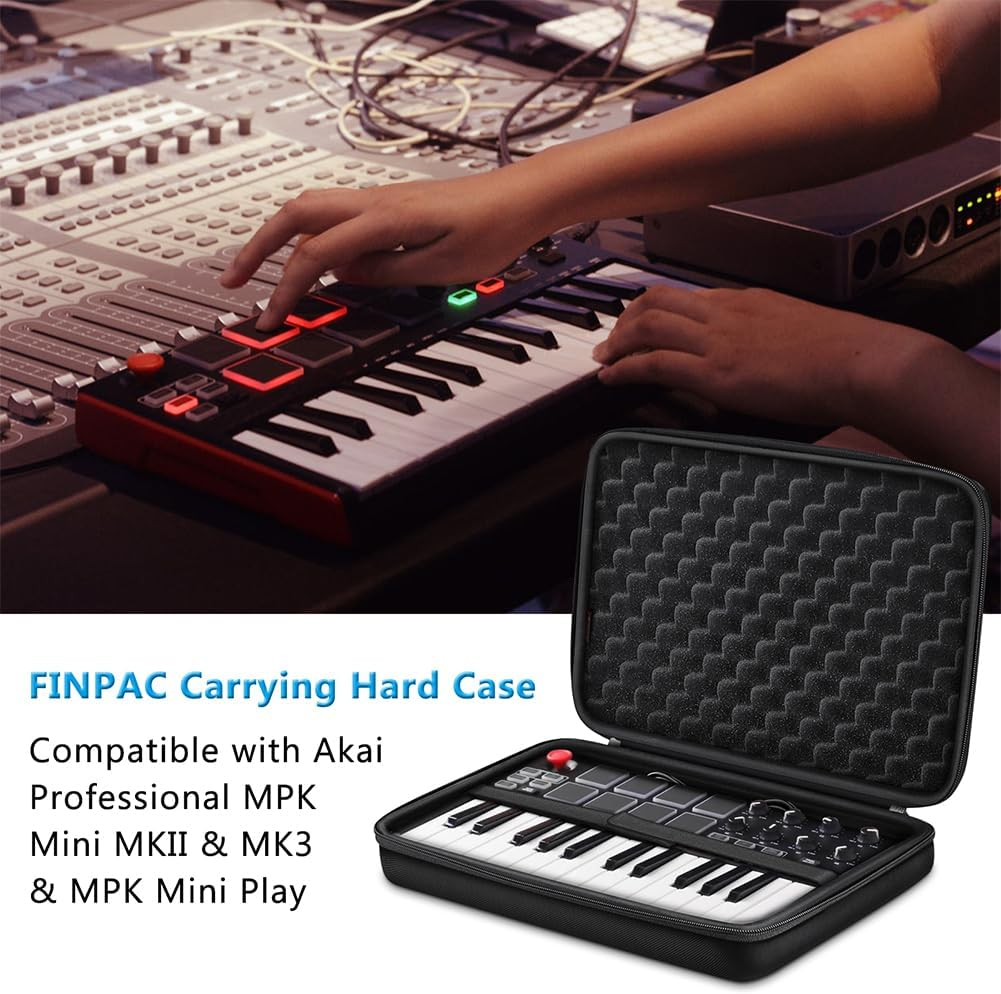 FINPAC Semi-Hard Carrying Case for AKAI Professional MPK Mini MKII & MK3 & MPK Mini Play | Alesis V Mini 25 Key USB MIDI Keyboard Controller Case with Cable Slot for Business, Travel (Black) image number 3