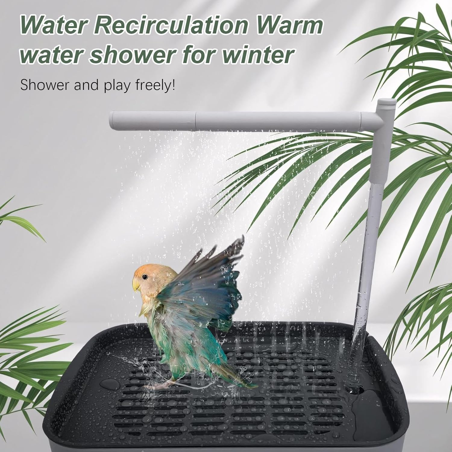 Parrot Shower &ndash; Automatic Parakeet Bath Fountain, Quiet Circulating Tub | Rechargeable Bird Bathing Accessory, Self‑Clean Pet Spa Shower, Suitable for Lovebird Finch Conure Cockatiel Parrot image number 1