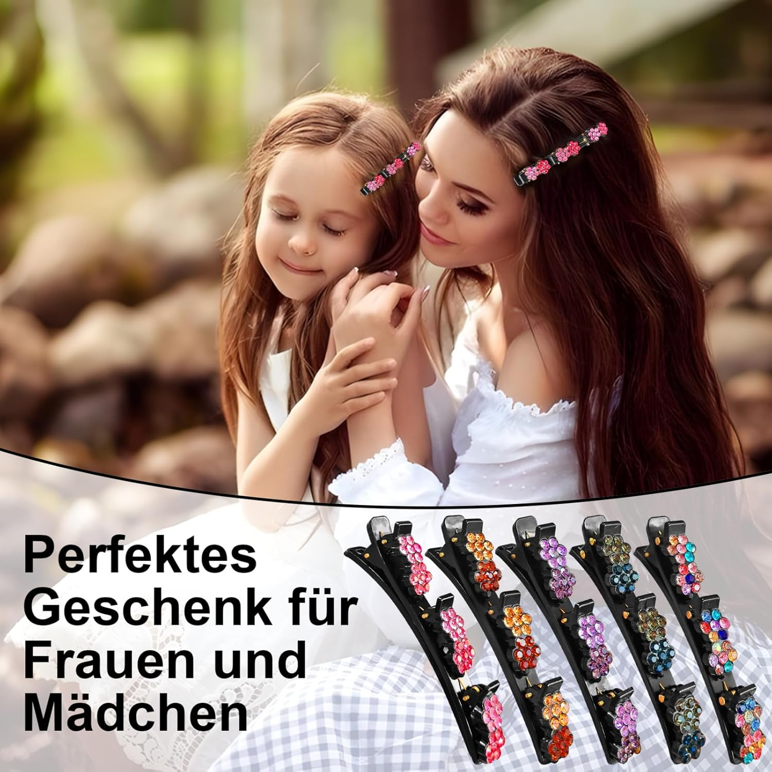 Hair Clip with Crystal Flower, Pack of 10 Hair Clips, Women'S Hummingbird Hair Clip, Hair Clip with 3 Clips, Double Layer Hair Clip, Braided Hair Clips, Elegant Hair Styling Clips for Women and Girls image number 6