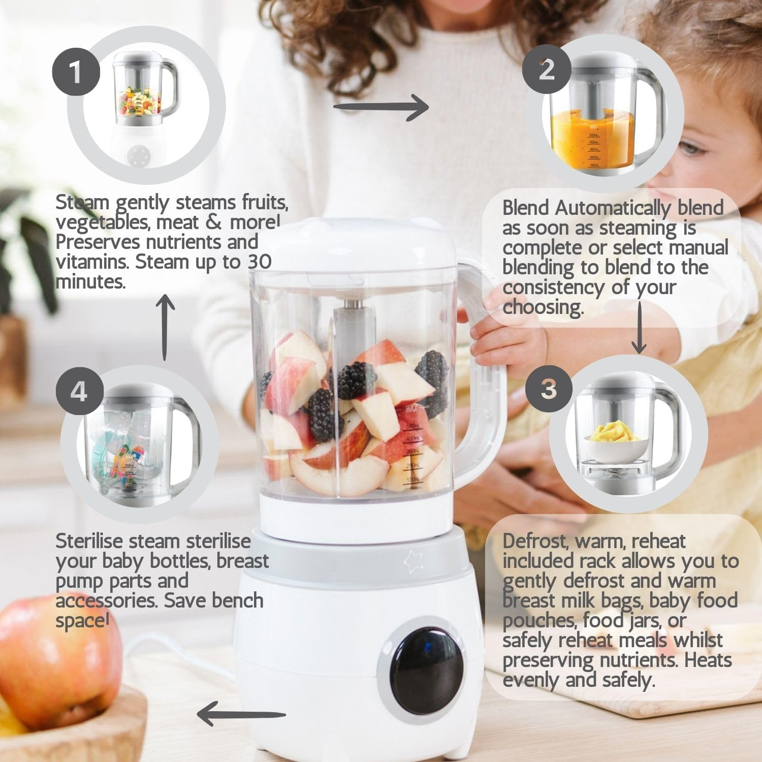 Cherub Baby 4-In1 Automatic Baby Food Maker, Steriliser & Warmer, Puree Maker, Steamer and Blender, Baby Food Processor, Quick Homemade Baby Food image number 1