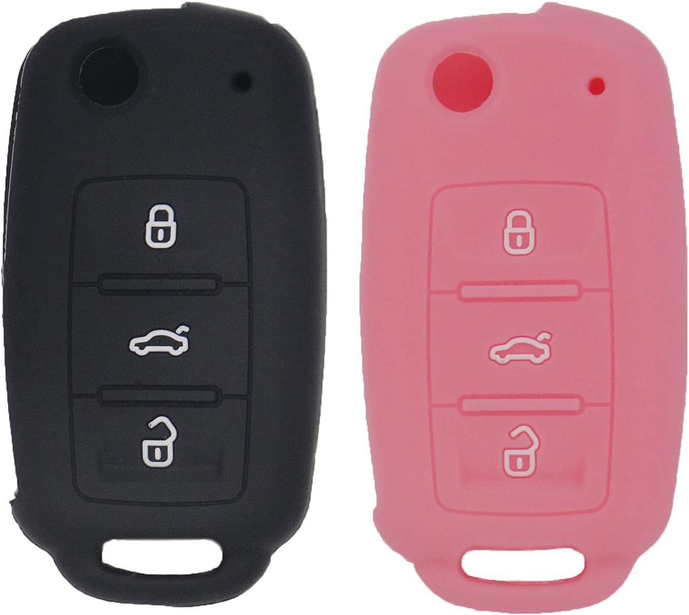 Lemsa 2Pcs Rubber 3 Buttons Flip Key Fob Cover Case Remote Keyless Protector Bag Holder Compatible Withvw Volkswagen Jetta GTI Passat Golf Tiguan Touareg Beetle, Red/Pink