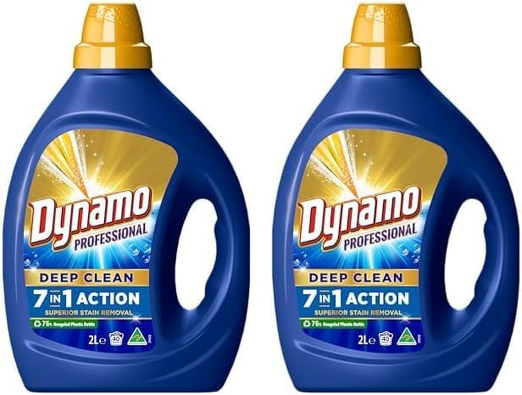 Dynamo Professional Deep Clean 7 in 1 Laundry Detergent, 2L, 40 Washloads, Professional Washing Liquid with 7 Actions in 1 for Superior Stain Removal, Advanced Enzyme Formula (Pack of 2)