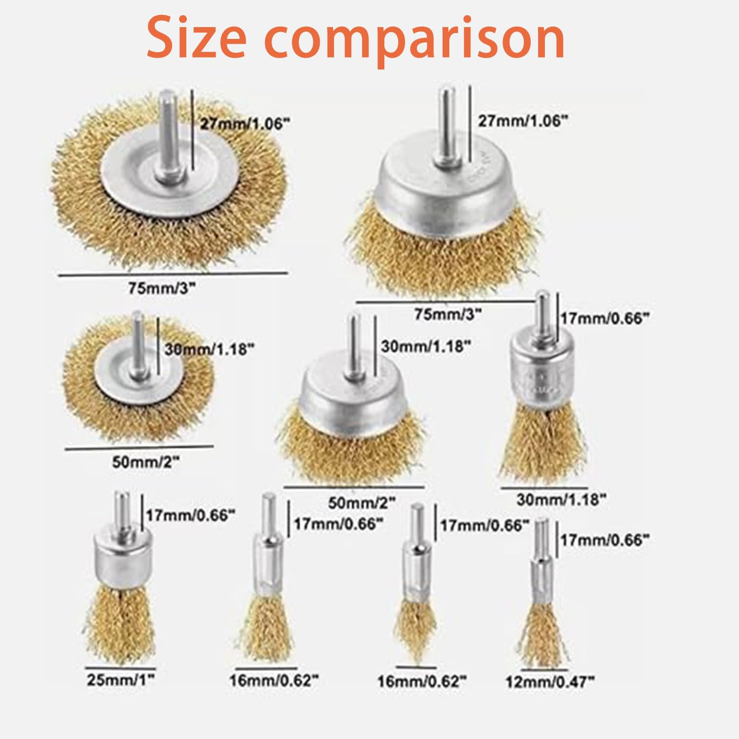 Roczential 9 Pack Brass Wire Brush for Drill, Wire Wheel Brush Cup Set, Wire Wheel for Drill , 1/4 Inch Arbor Carbon Steel Bristles for Cleaning Rust, Paint, Abrasive image number 6