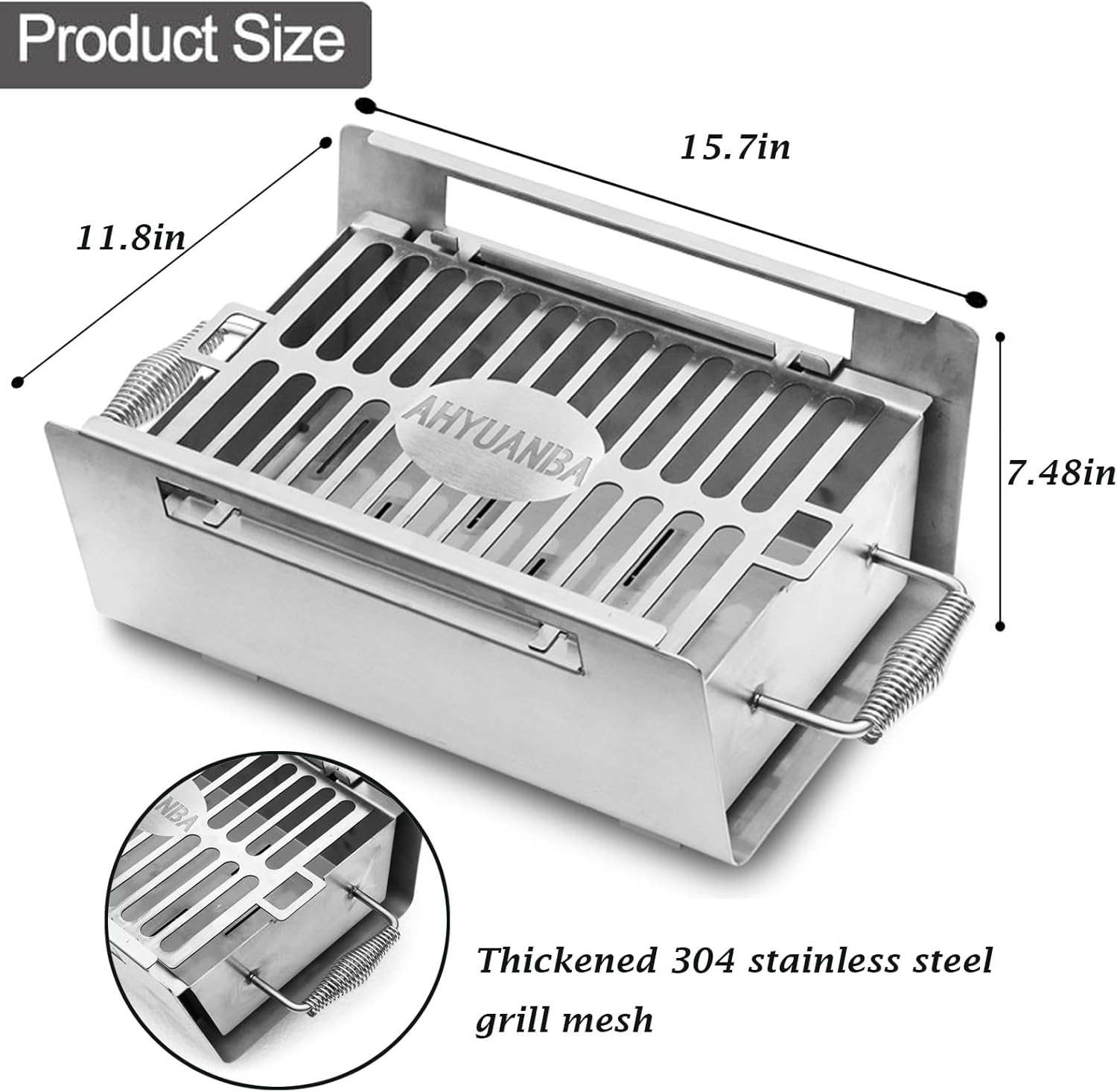 Portable Charcoal Grill,15.8"Folding Reusable Barbecue,Compact Thickened 304 Stainless Steel Tabletop Grill with Handle for Camping Picnic Travel Backyard and Party Cooking image number 2