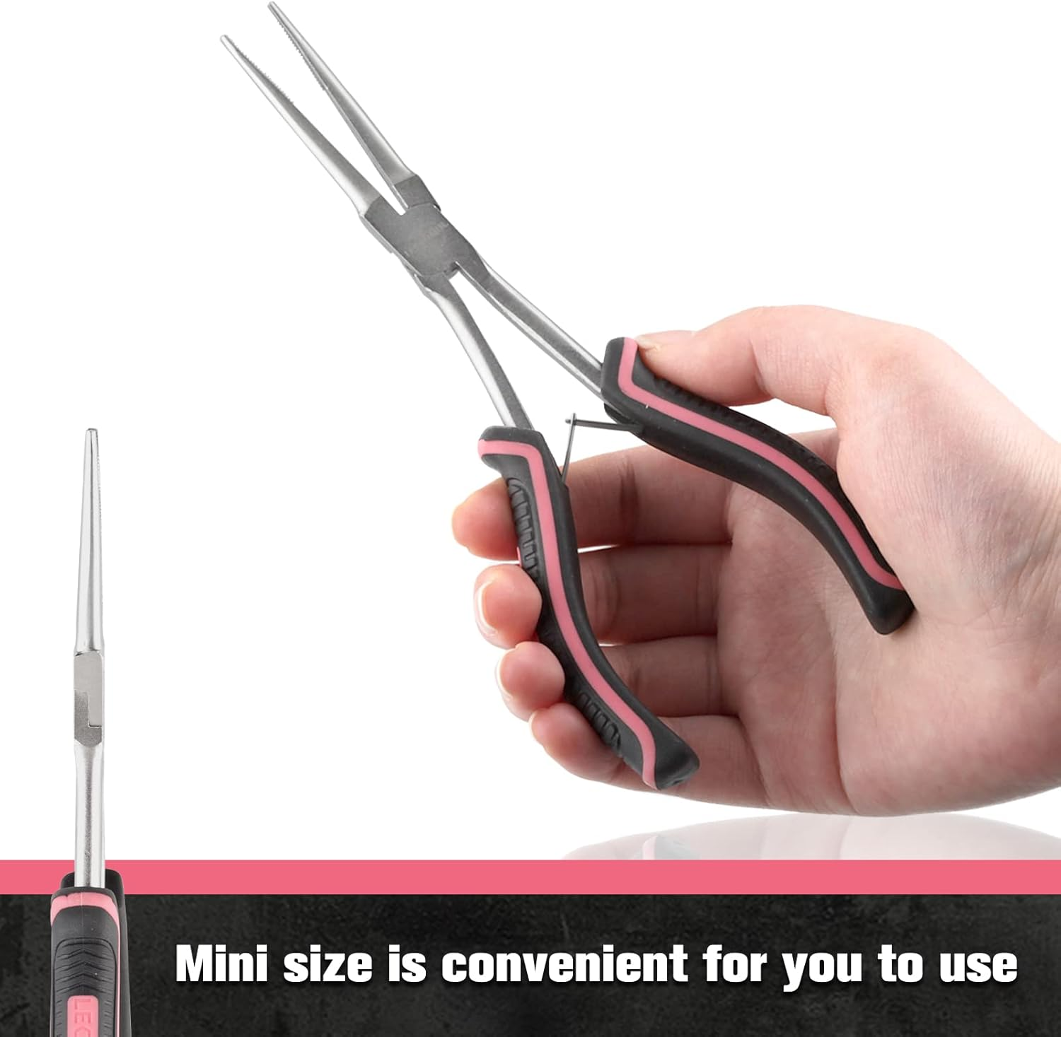 LEONTOOL Long Reach Needle Nose Pliers with Teeth 7-Inch Extra Long Needle Nose Plier for Jewelry Making Small Long Reach Long Nose Plier Non-Slip Handles Working in Tight Spaces, Pink Tool for Women image number 5