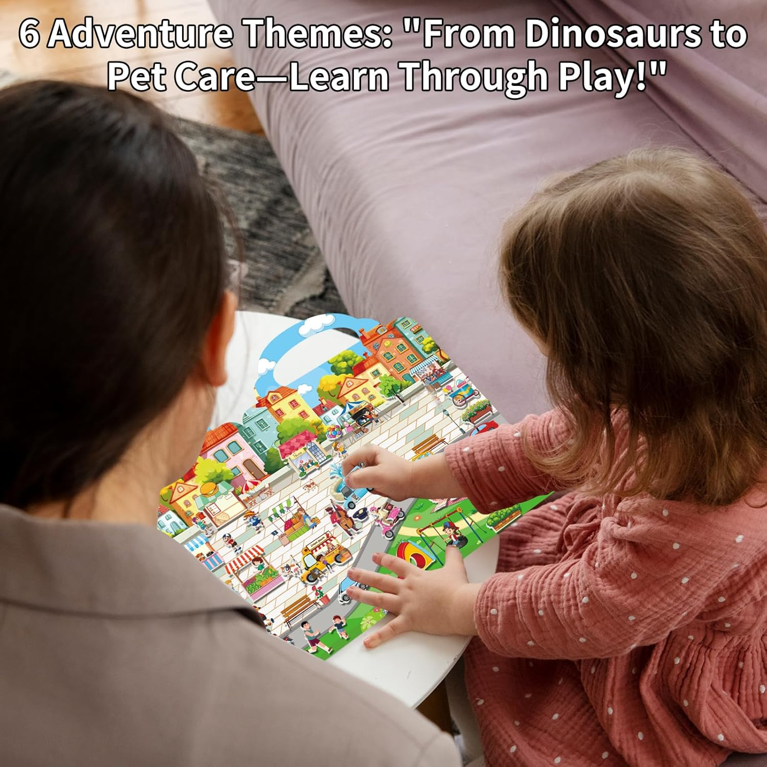 6 Pack Reusable Puffy Sticker Book for Kids 2-4, Reusable Sticker Pad, Includes 6 Themes Dinosaurs,Construction Site, Forest World, Insects, Busy Town, Cute Pet, Sticker for Toddlers 1-3 - Blue image number 3