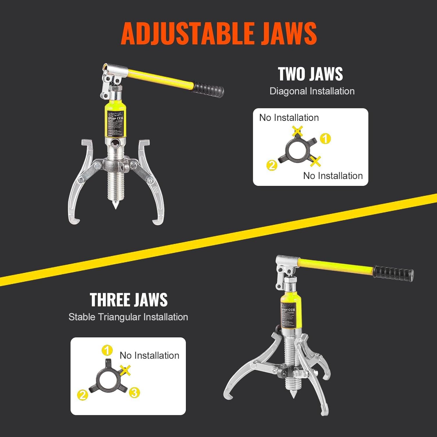 Hydraulic Gear Puller, 5 Ton Max Capacity Wheel Bearing Pulling Separator, 2 or 3 Jaws Puller, Vertically and Horizontally, 8" Jaw Hydraulic Puller with Case for Pulling Hubs image number 2