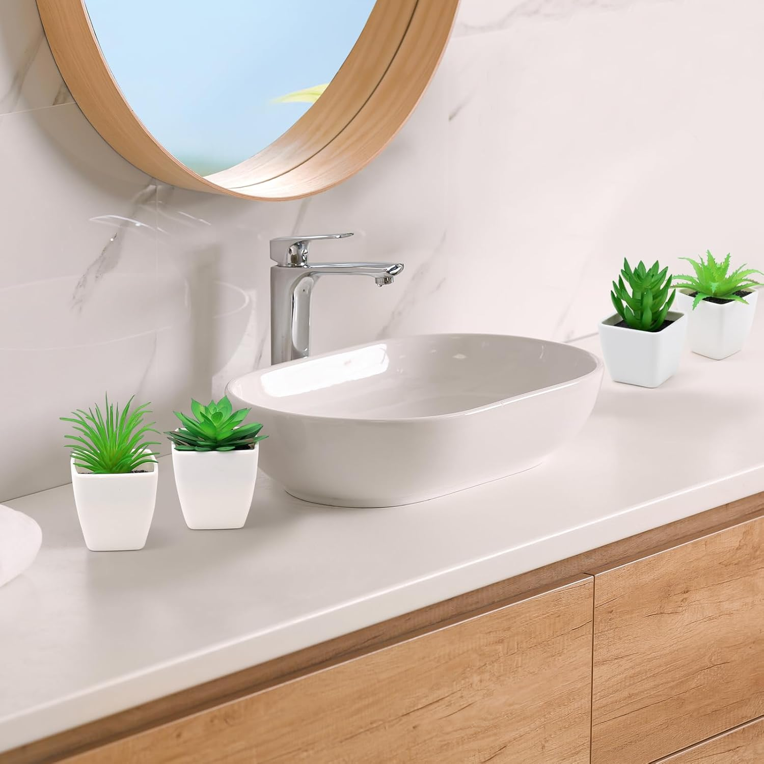 Gresorth 6 Pcs Artificial Succulents Plant Potted Decoration Fake Green Aloe Lotus Model Realistic Mini Bonsai Ornament Home Bathroom Bedroom Windowsills - A-6 Set image number 2