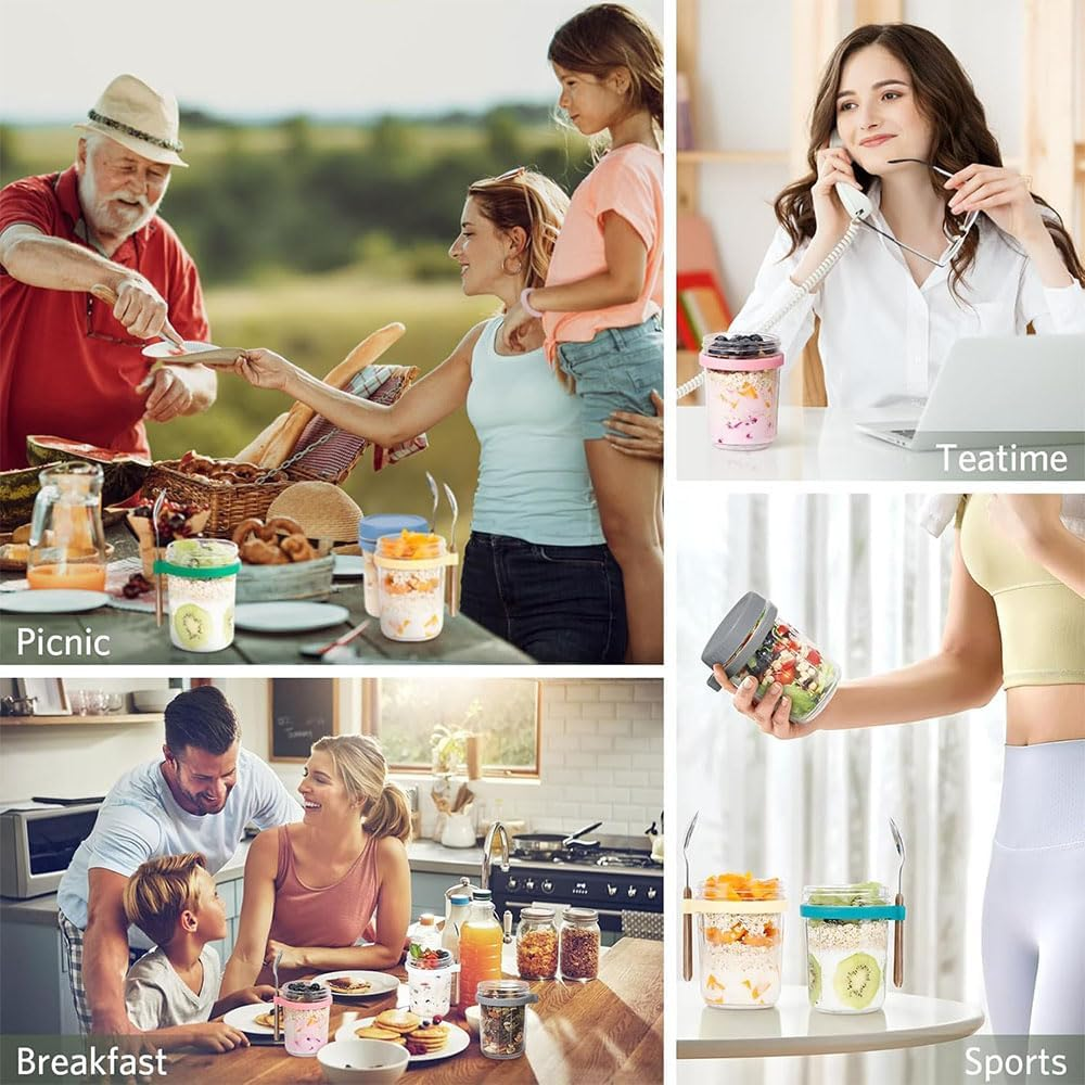 Aufondof 2 Pack Overnight Oats Containers with Lids and Spoons,14 Oz/400Ml Glass Mason Jars for Overnight Oats Airtight Jars Leak Proof Oatmeal Container Meal Prep Jar for Yogurt,Milk,Fuirt,Salad image number 4