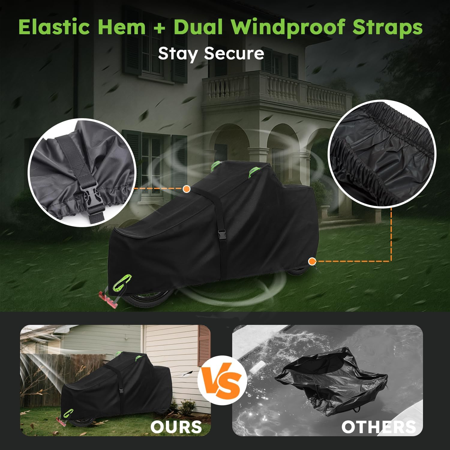 UUT Cargo Bike Cover &ndash; 420D Oxford Fabric, Waterproof & Uv-Resistant,Front Buckle + Cross Straps for Windproof Protection &ndash; Reflective Handle & 2 Bonus Tie-Down Straps &ndash; Fits Most Cargo Bike Models image number 6