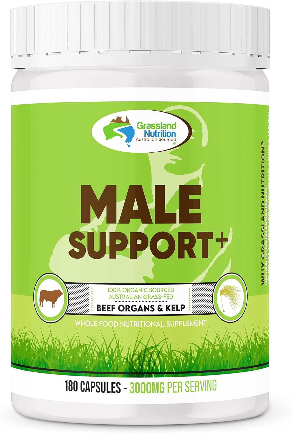 GRASSLAND NUTRITION 100% Organic Australian: Male Support Blend of Beef Organs - B12, Coq10, Iodine (180 Capsules) image number 4