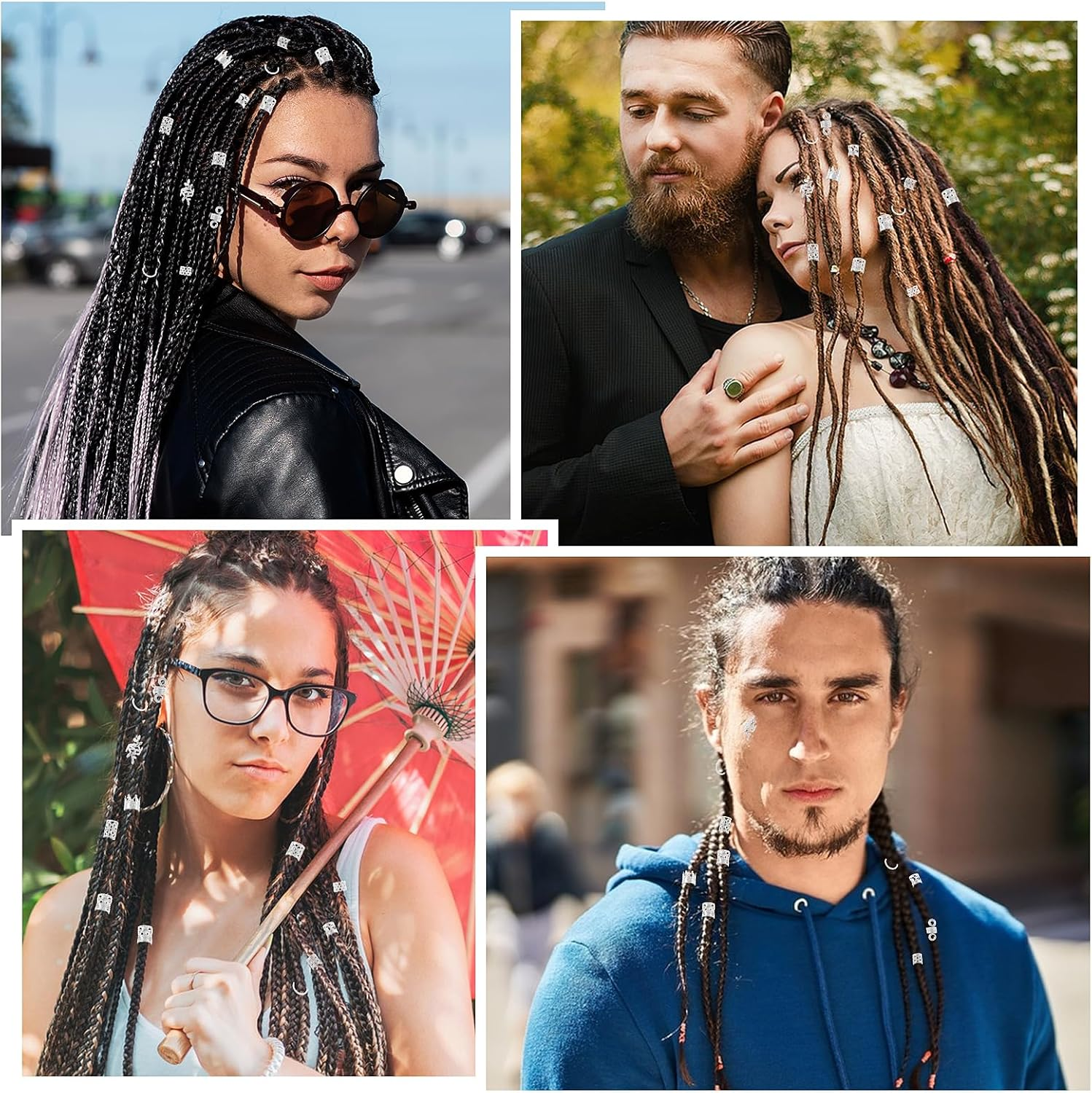 Pack of 220 Dreadlocks Hair Accessories, Silver Hair Rings, Metal Hair Beads, Clips, Adjustable Metal Braids Accessories for Women, Girls, Hair Braid Decoration