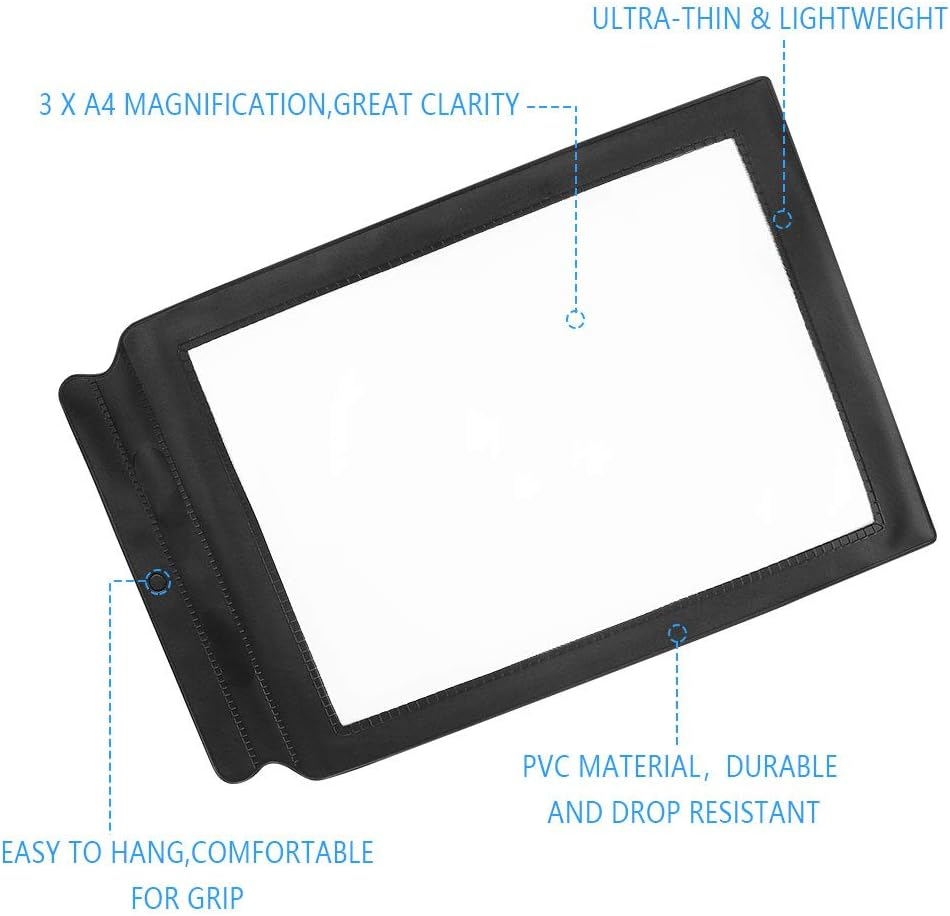 4 PCS A4 Full Page Magnifier Sheet Magnifying Glass Reading Aid Lens 3X Big for Seniors Old Mom Dad (Black) image number 6