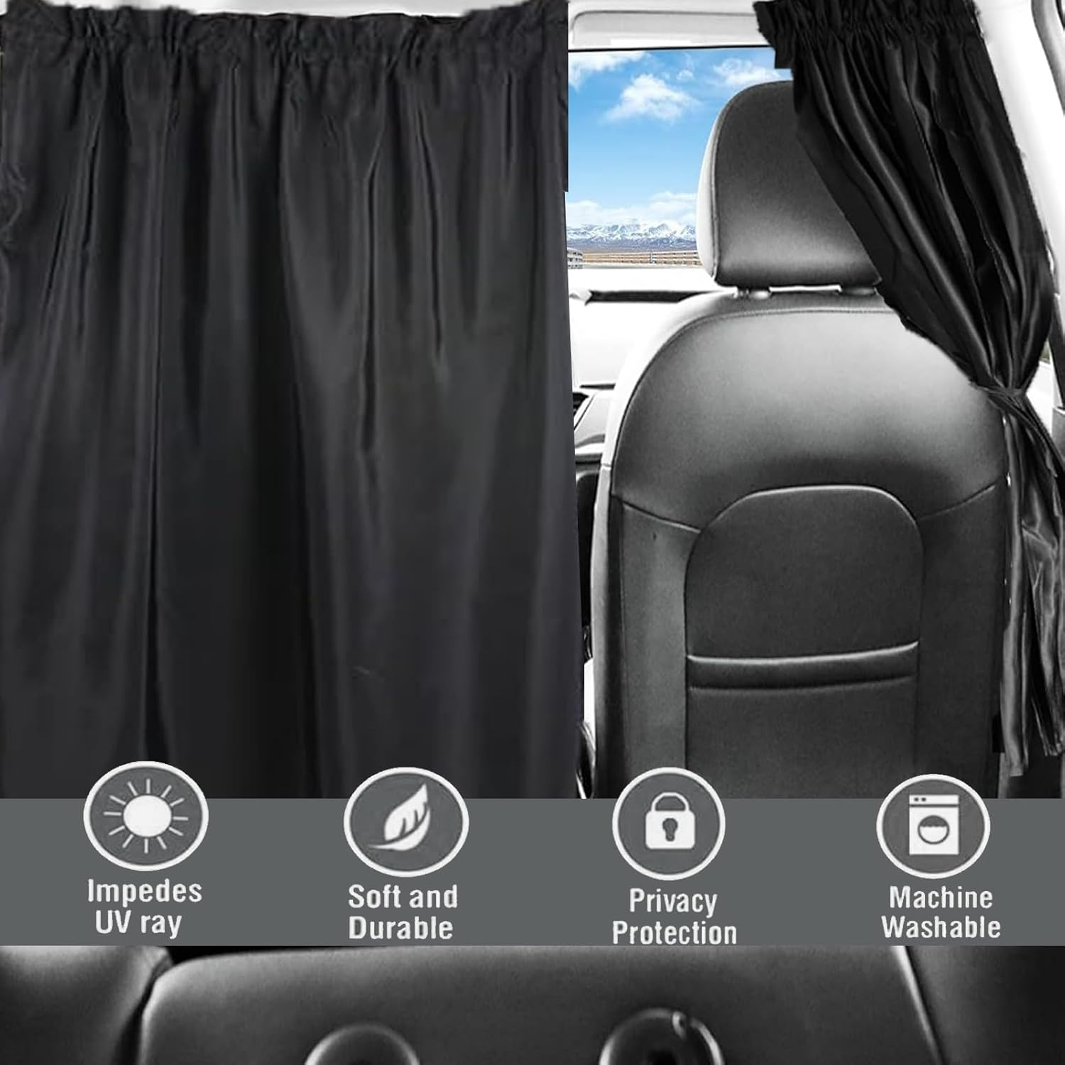Car Privacy Curtains,Car Divider Curtain between Rear Seat,3Pcs Car Window Sun Shade Curtain for Baby,Universal Removable Car Sun Shades Side Window Covers Car Accessories for Travel Camping Sleeping