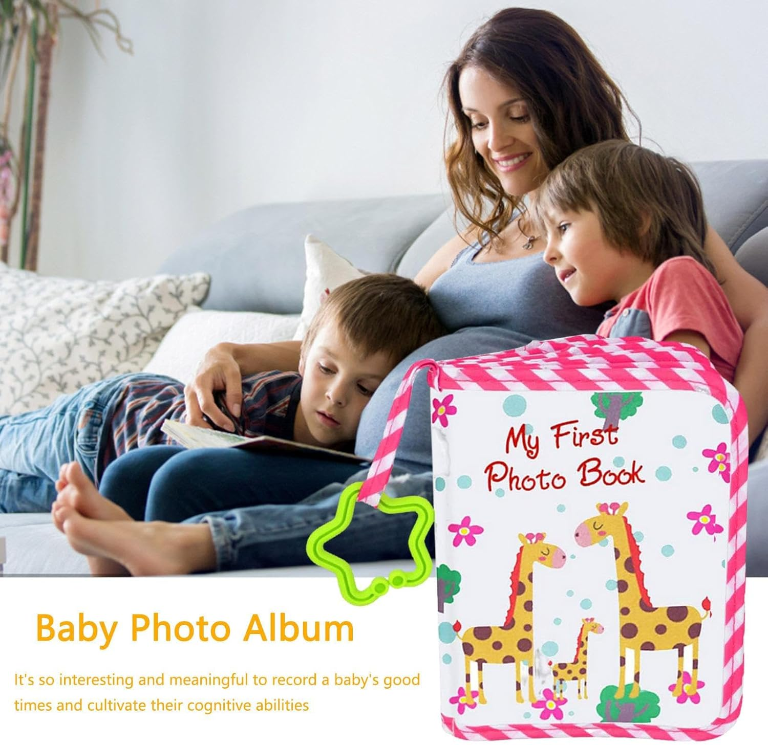 Baby Photo Album,Cute Giraffe My Firstphoto Album,Soft Cloth Baby Memory Book,Soft Cartoon Animal Personalized Book for Famliy Newborns Shower Party Favors Personalized Giftt - Red image number 4