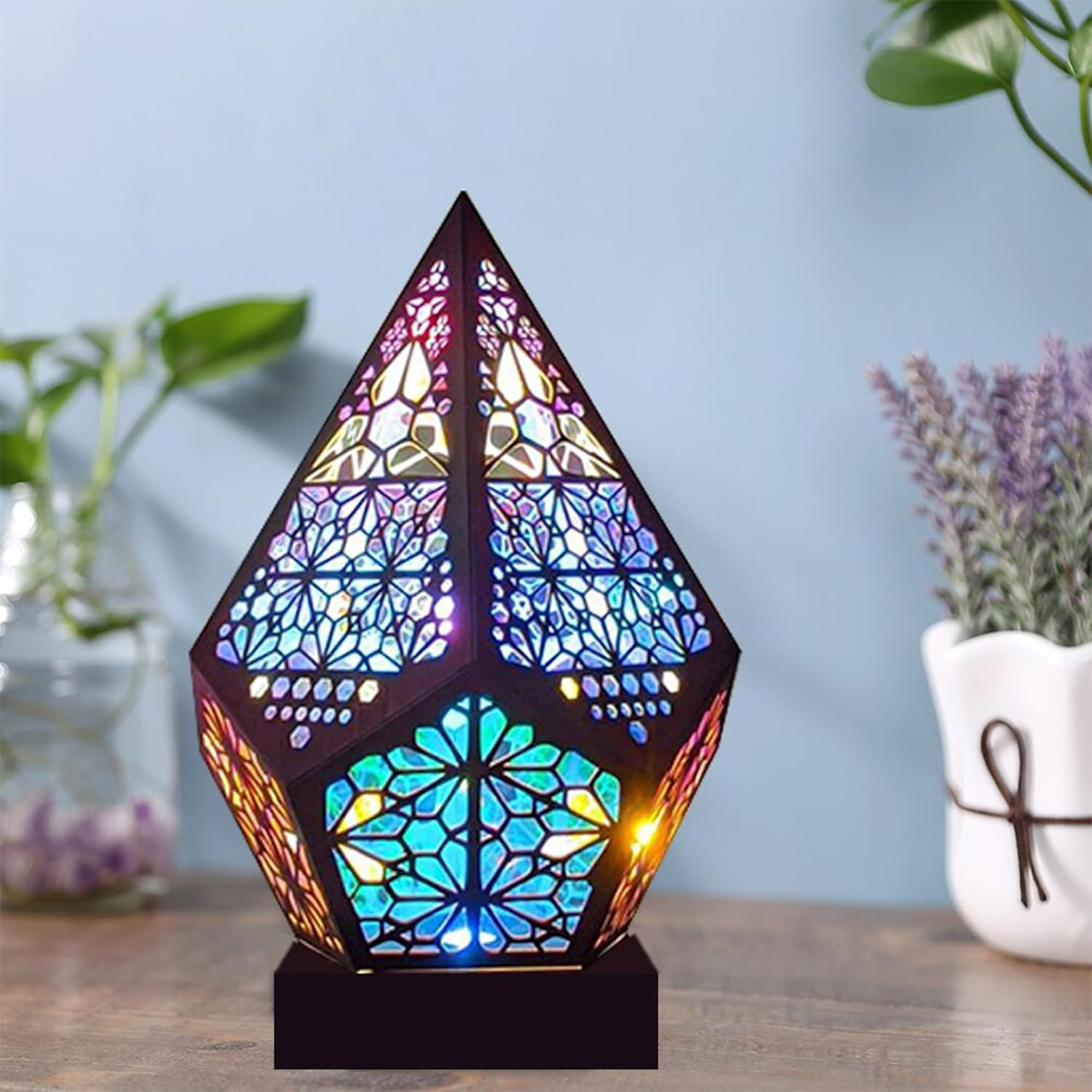 Polar Star Large Floor Lamp, Bohemian Hollow Geometric Retro Floor Decorative LED Colorful Diamond Lights 3D Projection Night Lamp Desk Lamp Home Decor Wedding Party (Starry) image number 6
