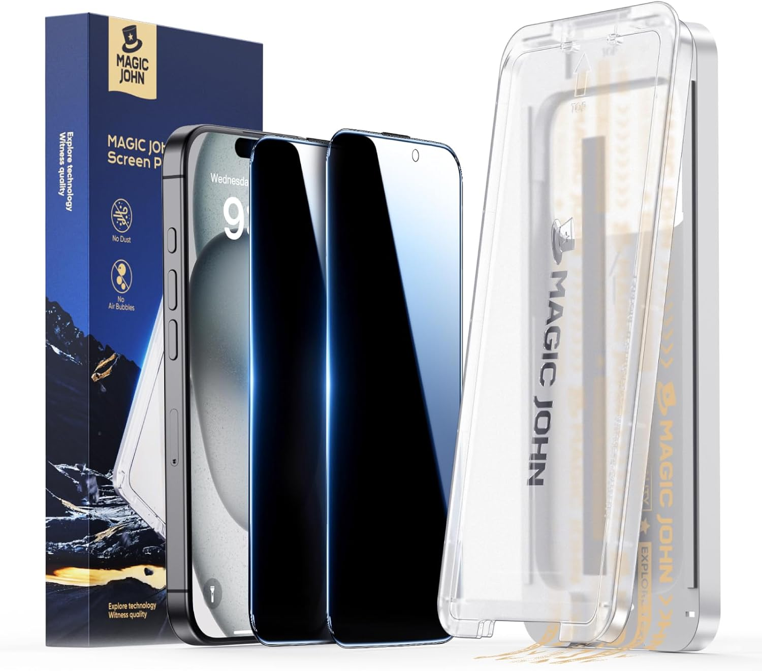 MAGIC JOHN 3Rd Gen Upgraded for Iphone 16 Privacy Screen Protector 6.1 Inch, 25&deg;Anti-Spy Screen, Shockproof Tempered Glass, Auto Dust-Removal, Bubble Free, Easy Installation, 2 Pack image number 2