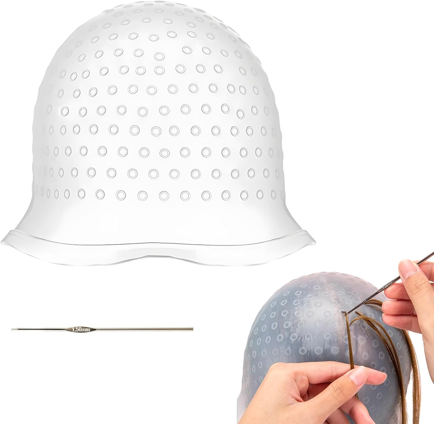 Teccfly Silicone Hair Dye Cap with Hook, Reusable Silicone Highlighted Hair Cap for Salon & Home Use, Fits Most Head Sizes (22X30.5Cm/8.7&times;12 In) image number 3