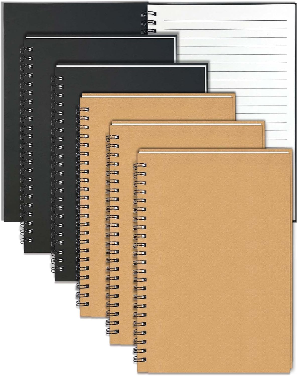 6-Pack Spiral Notebook A5, 70Gsm 120 Pages 8Mm Lined 21X14.5Cm Assorted Colors Soft Cover Kraft Spiral Journals A5 Notebook Side Opening Notepad for Home Office Project Writing School Gifts