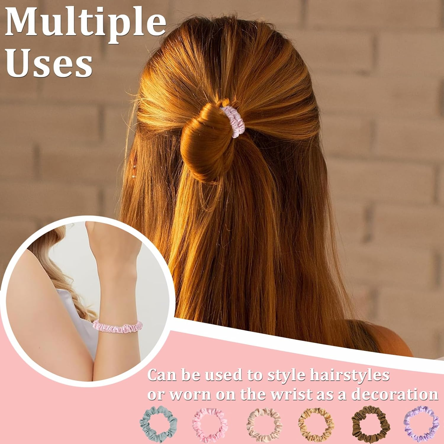 NAMIC Pack of 12 Lolalet Hair Bobbles Silk Scrunchies for Women, 6 Colours, Plain, Elastic Ponytail, Hair Bobbles for Everyday Use, Elastic Hair Bobbles, Soft Braid Elastics image number 6