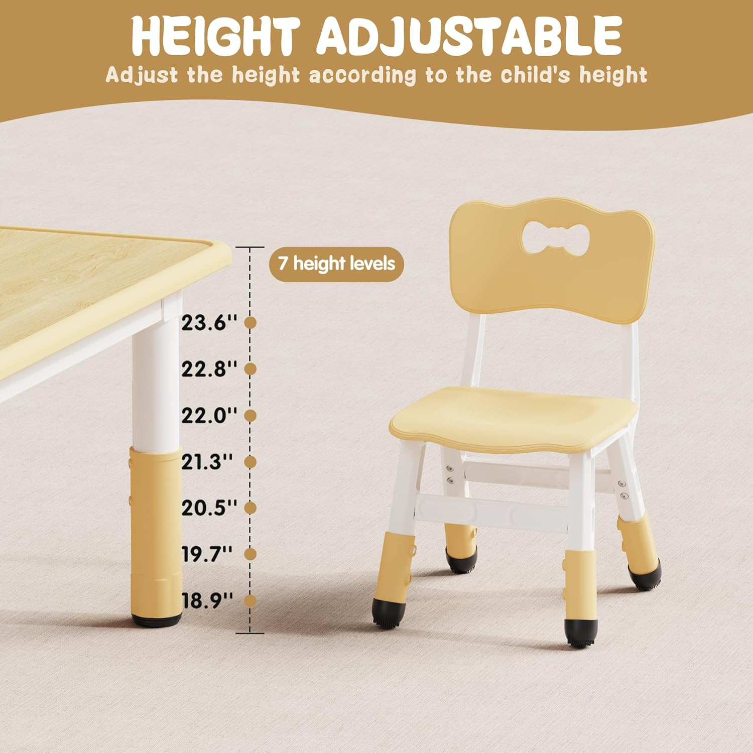 Brelley Kids Table and 2 Chairs Set, Height Adjustable Toddler Desk and Chair Set, Graffiti Desktop, Classroom/Daycare/Home, Children Multi-Activity Table for Ages 2-8 image number 5