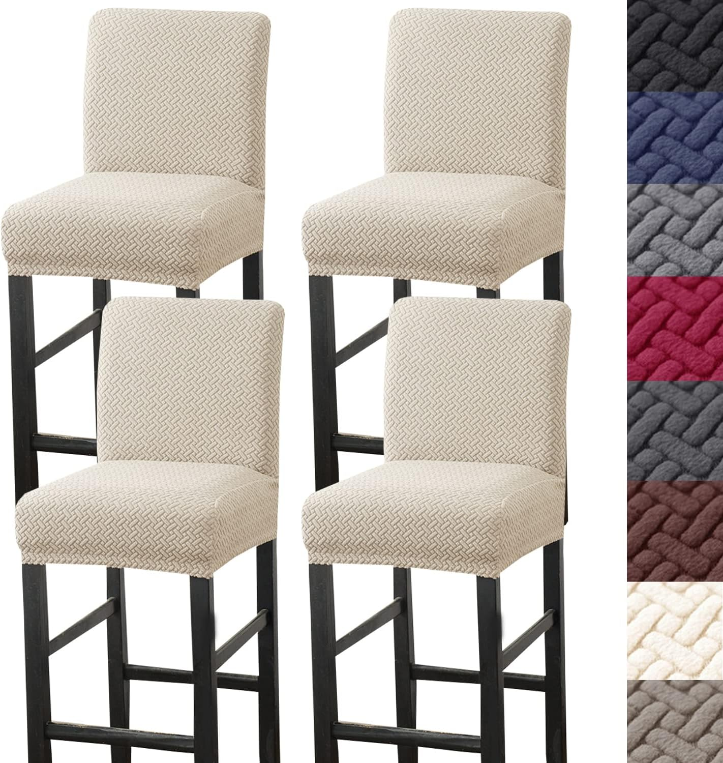 HFCNMY Bar Stool Covers,4 Pack Stretch Bar Stool Covers with Backs Jacquard Bar Stool Chair Covers Barstool Covers Slipcovers with Back Pub Counter Stool Chair Covers with Elastic Bands Dark Gray