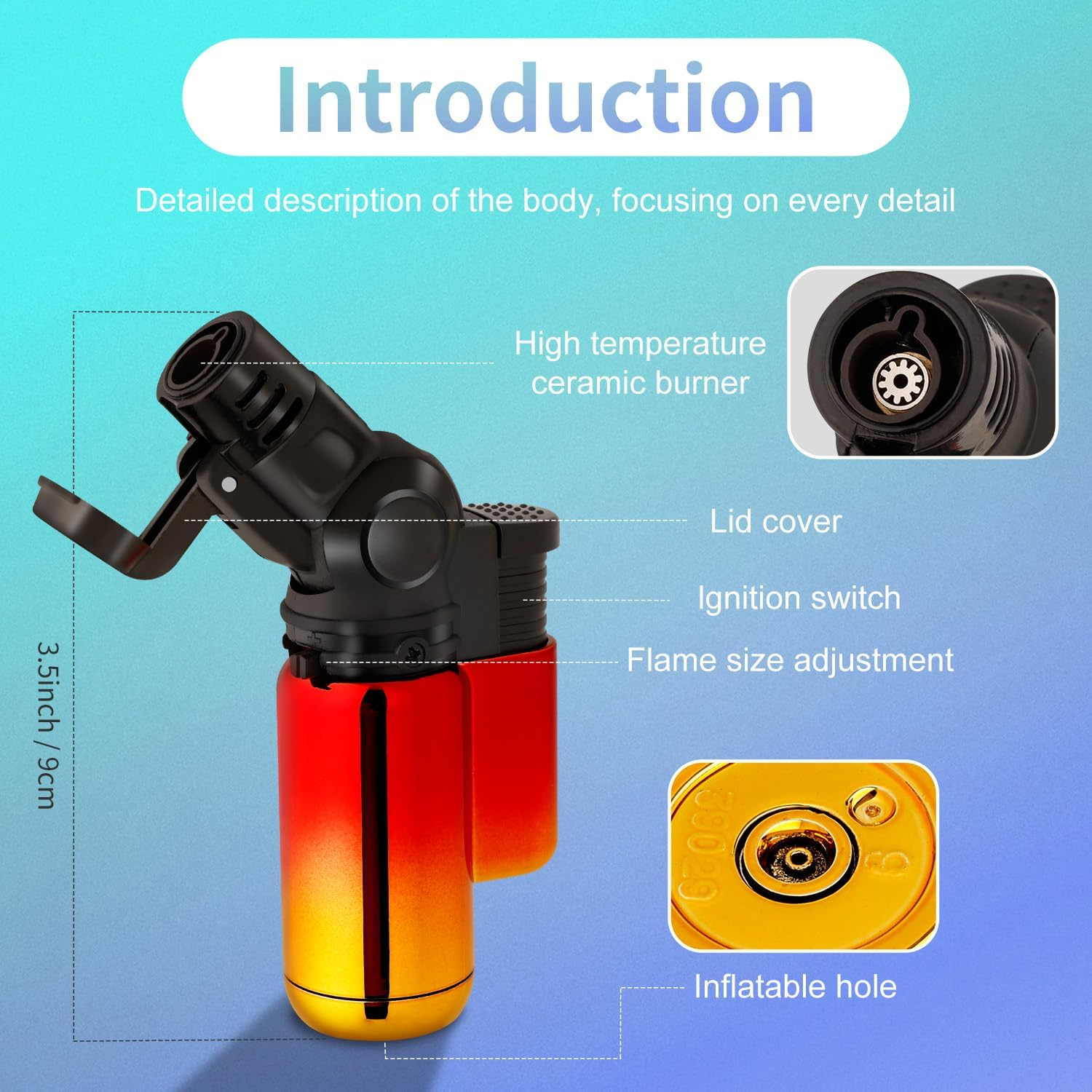 Pack of 5 Torch Lighter, Mini Jet Single Flame Butane Lighters, Multi-Purpose Lighter,45&deg; Rotatable for Campfires, Candle, Fireplaces, Christmas Party Favors (Gas Not Included) image number 4