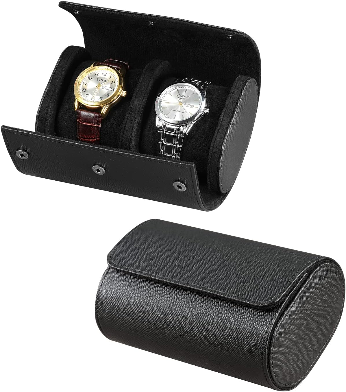 ROSELLE Watch Roll Travel Case for Men and Women - 3 Watch Organizer with Innovative Removable Pillows & Solid Dividers for Home, Travel and Display (Black Cross)