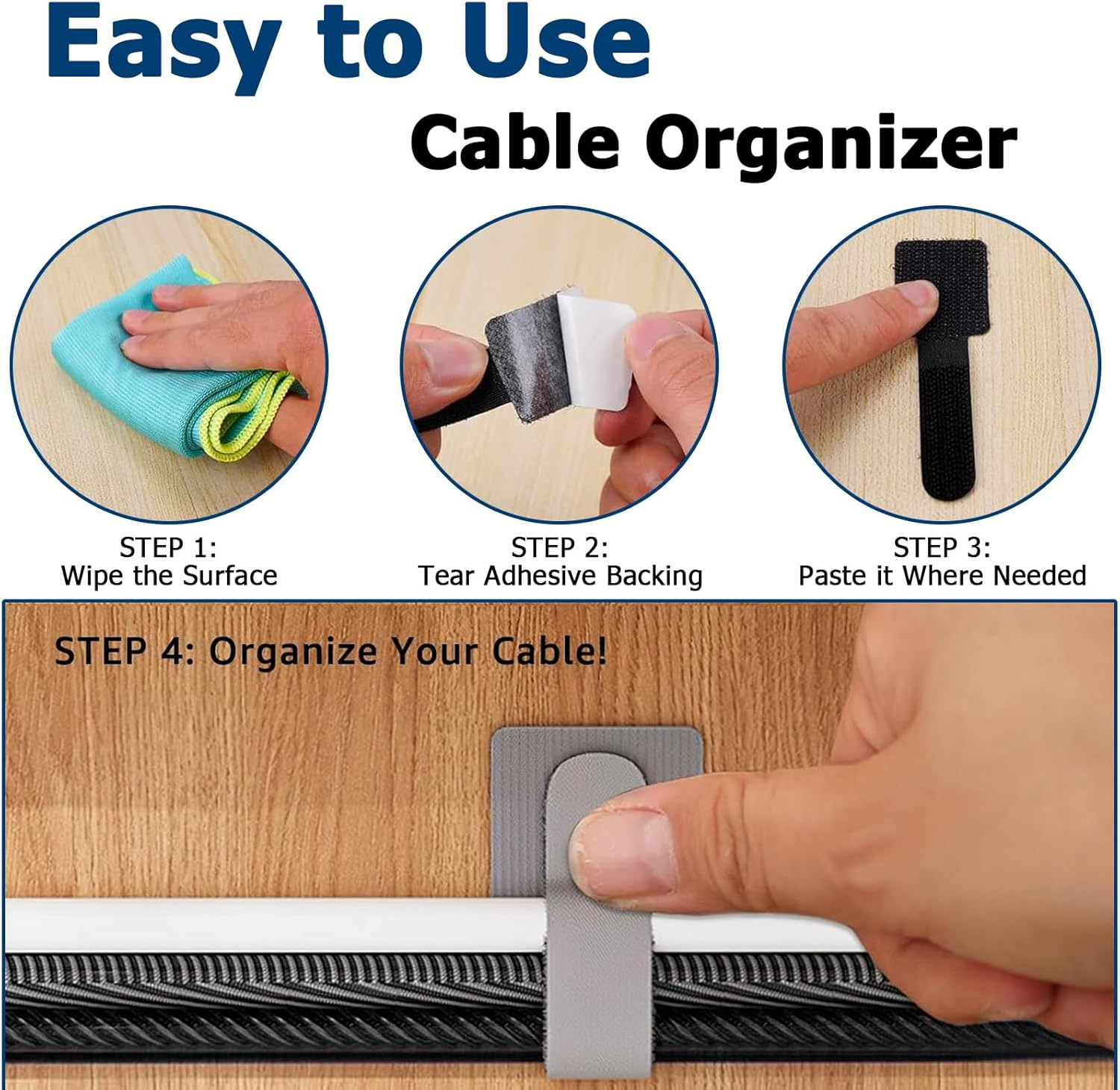 Cable Hook Loop Clips with Adhesive，Self-Adhesive Cable Ties, Reusable Fastening and Organizing Data Cables, Cable Securers, Suitable for Headphones, Mobile Phones- 50 Pcs (Grey) image number 5