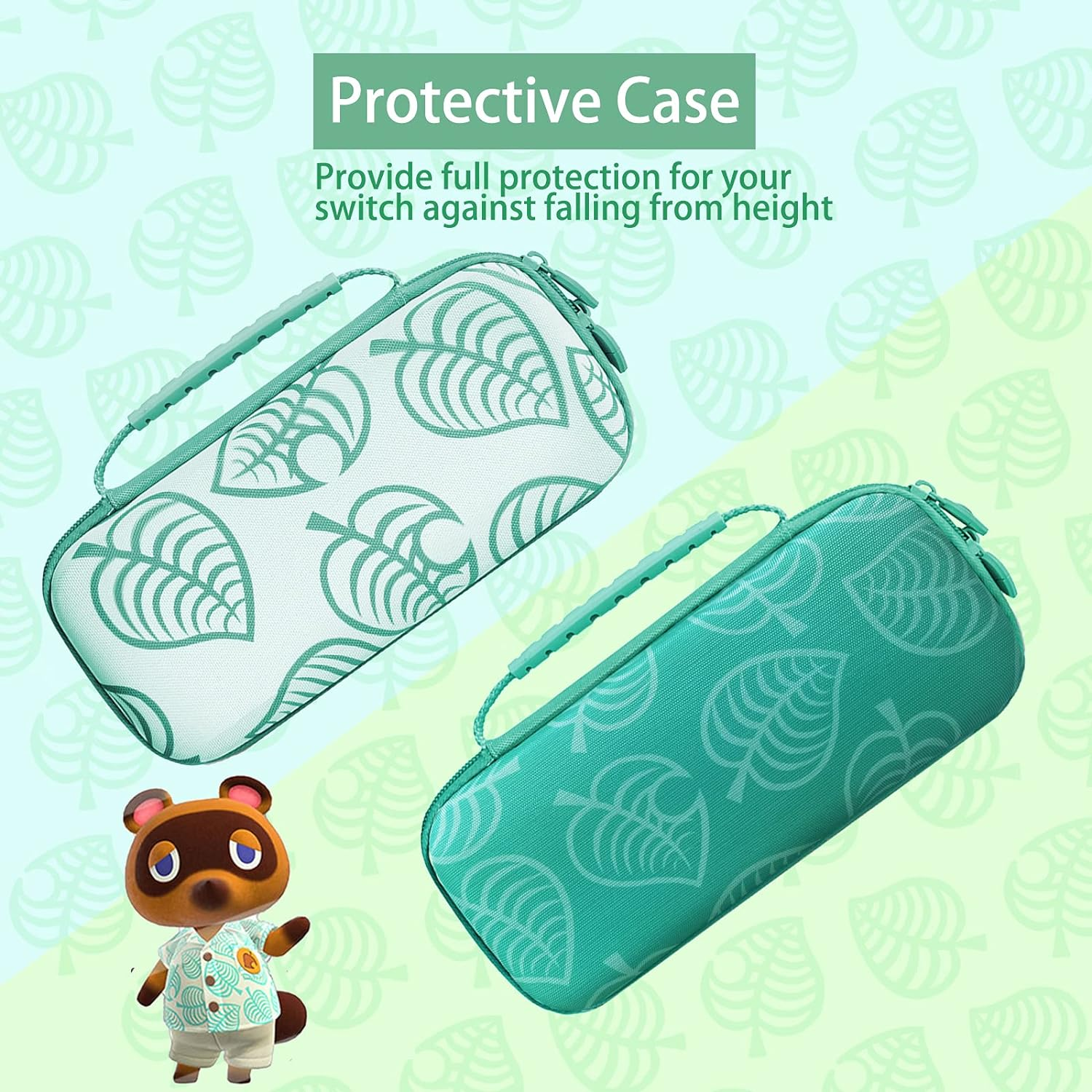 Tikodirect Carrying Case for Nintendo Switch, Cute Portable Travel Bag Accessories with Protective Case, Screen Protectors, Stand, Game Card Case and Thumb Grip Caps[Keychain Gift], Animal Crossing