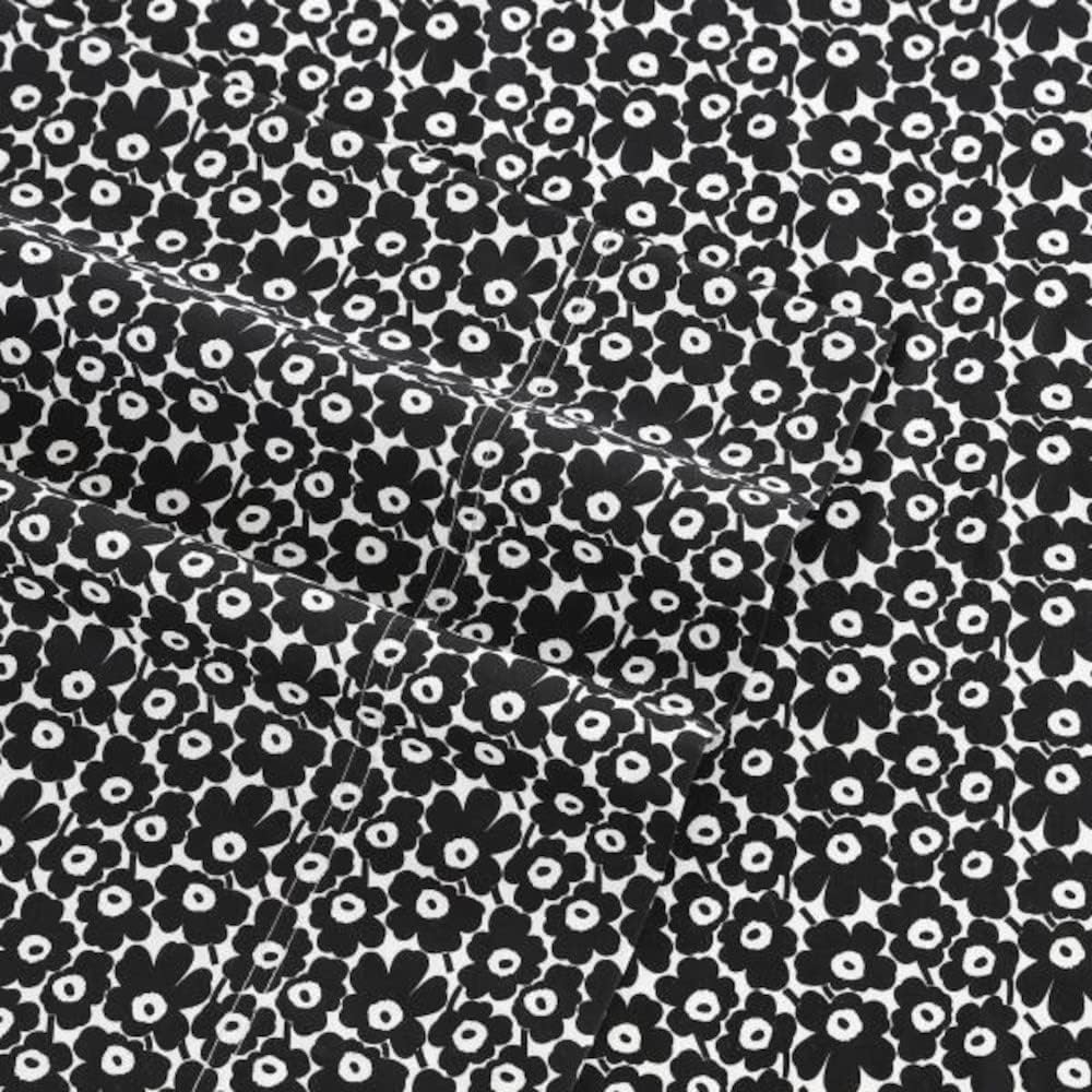 MARIMEKKO - Queen Sheets, Cotton Percale Bedding Set, Crisp & Cool Home Decor (Pikkuinen Unikko Black, Queen) image number 5
