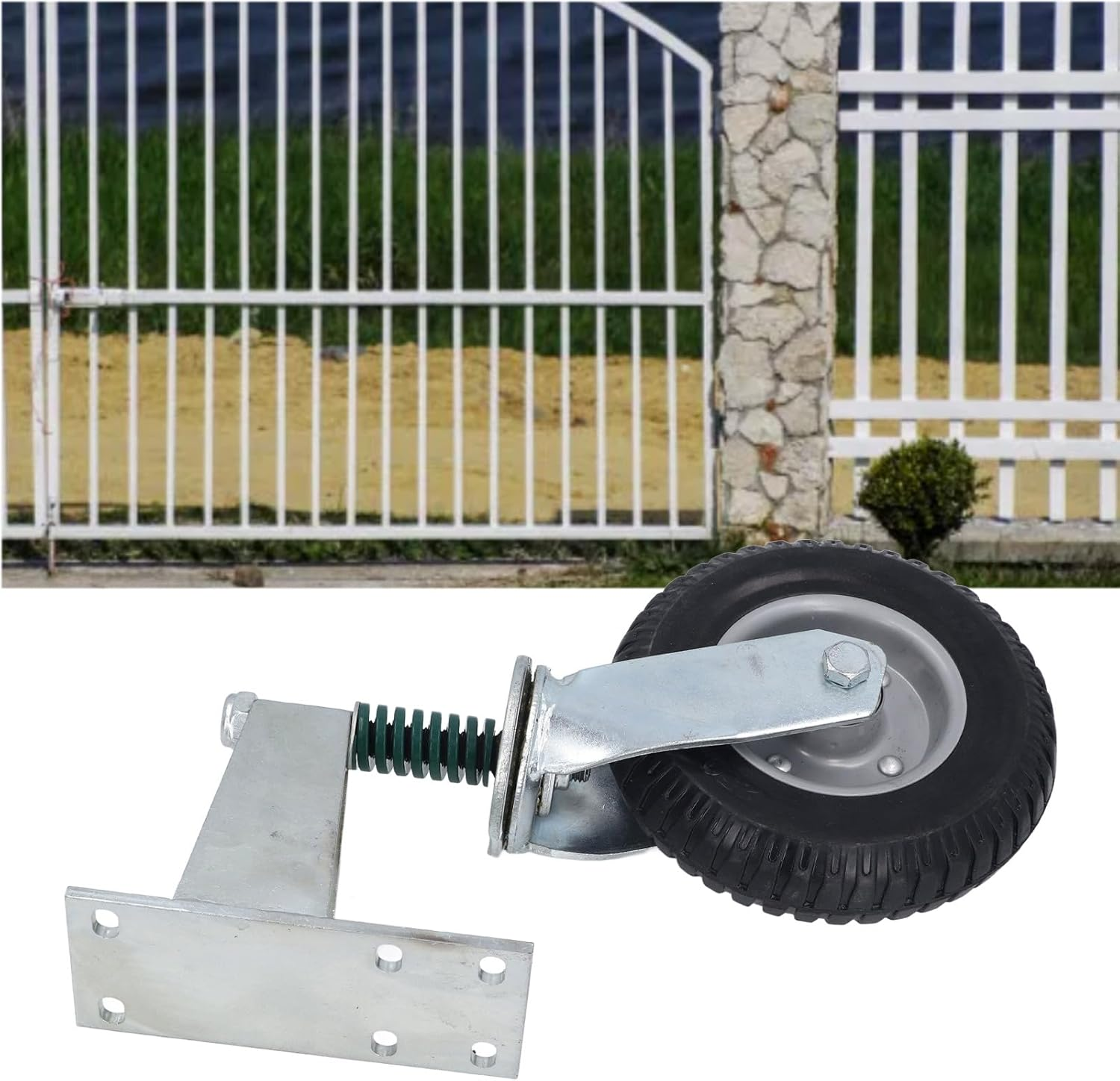 Gate Wheel, 8 Inch Heavy Duty Gate Caster Wheels with Hardware, Gate Support Wheel for Tube Gates, Metal Gates, Wooden Gates, Fence Gates, Swing Gates, 600Lbs Load Capacity (Grey) image number 2