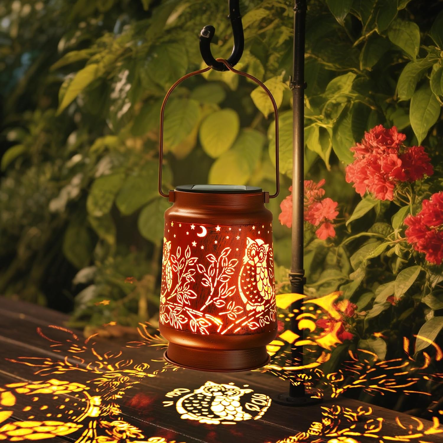 YWYELED Outdoor Solar Lanterns Waterproof - Metal Hanging Solar Lights Outdoor Decorative, Solar Powered LED Lantern Lamp for Patio Yard Garden Decor for outside (1 Pack, Owl Shape) image number 3