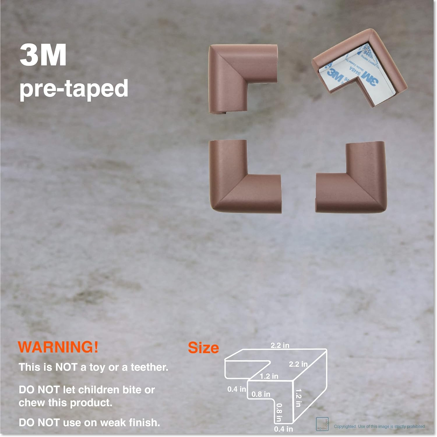 Roving Cove Heftyfit Corner Protector for Baby (16 Large Corners), Heavy-Duty Soft Rubber Foam Furniture Corner Bumper Guards, 3M Adhesive Pre-Taped, Coffee Brown - Large 16 Count (Pack Of 1), Coffee Brown image number 1