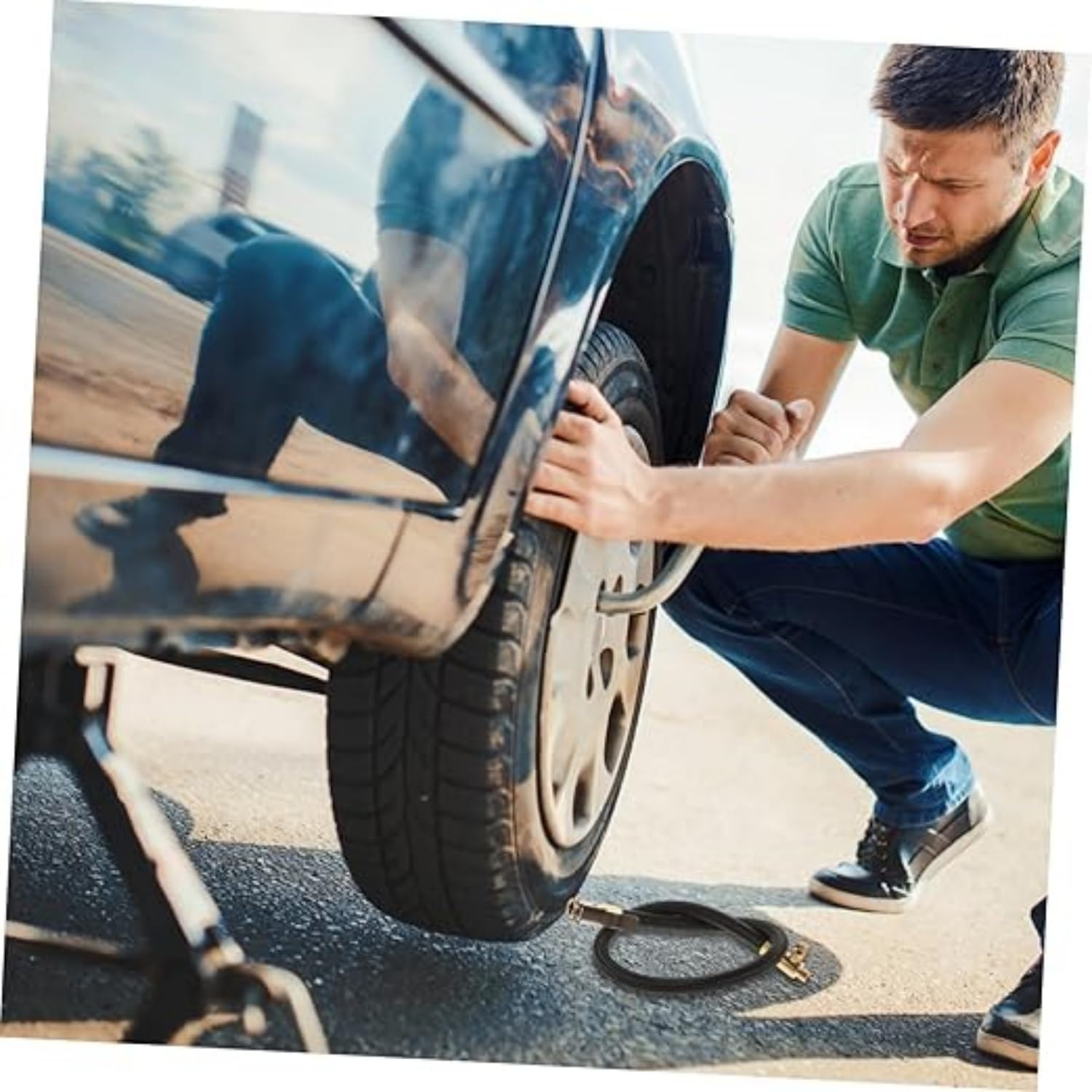 Car Air Pump Tire Inflator Air Pump Pipe Air Hose Attachments Air Pump High Pressure Hose Bicycle Pump Adapter Tire Air Tube Air Compressor Attachments for Inflatables Steel (Black) image number 3