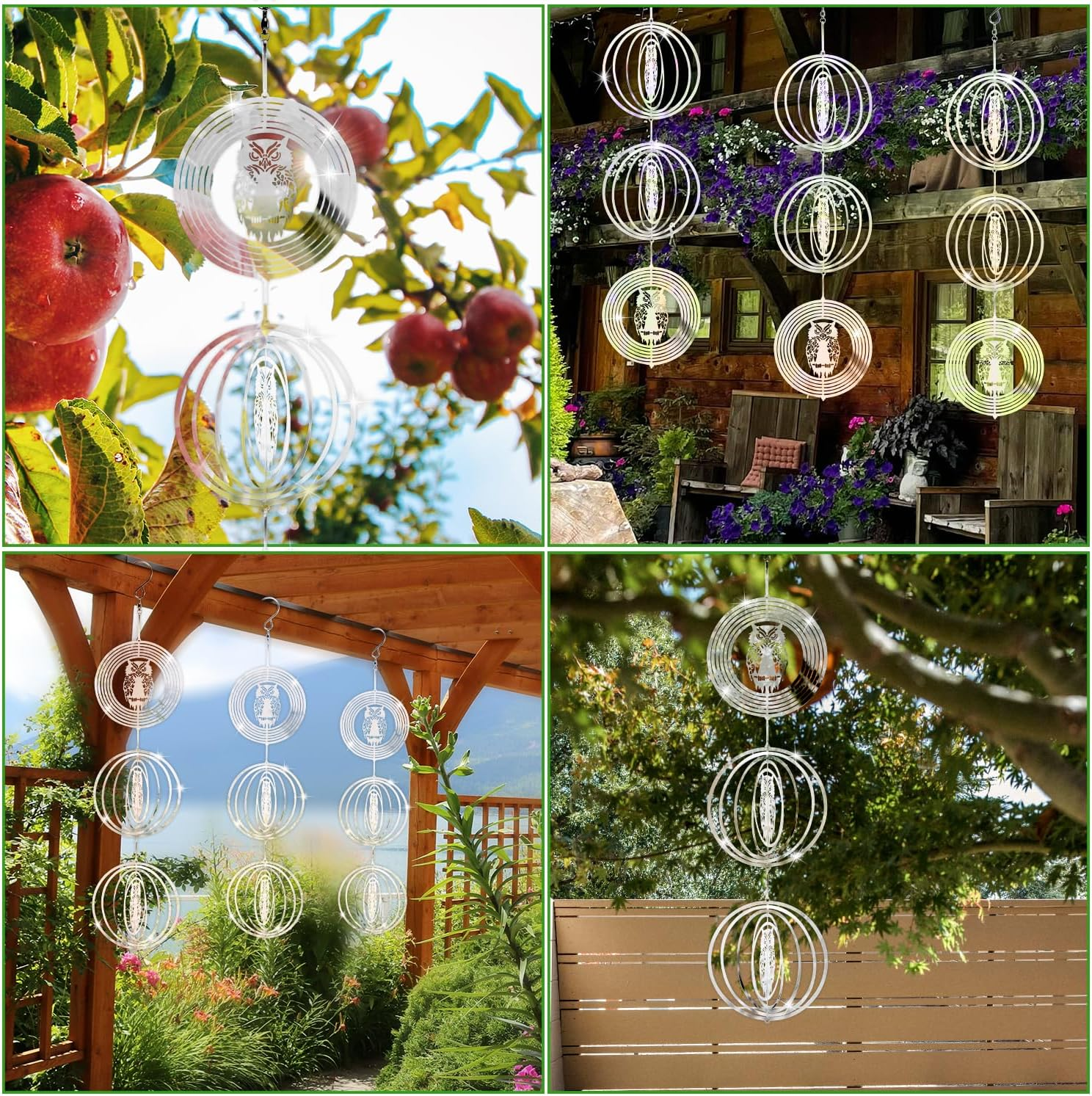 3Pcs Owl Bird Bird Reflective Discs Set, Stainless Steel Disc Highly Reflective Double-Sided Bird Reflectors Metal Wind Spinner Birds Away from Garden Yard Decor image number 6