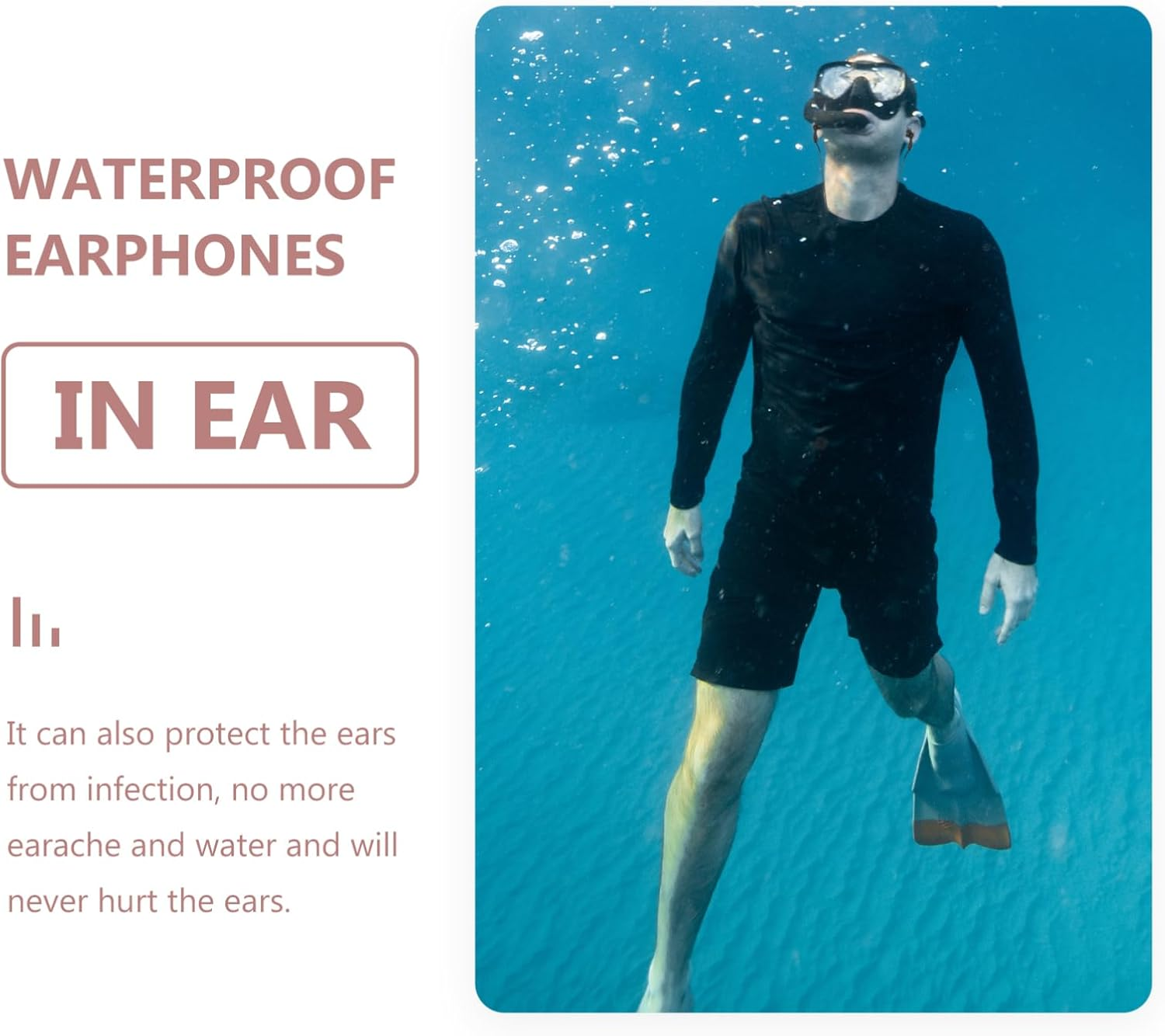 Tofficu Waterproof Swimming Earphones 2Pcs 3.5Mm Ear Hooks Adult Ear Protector for Water Sports and Diving White and Black image number 2