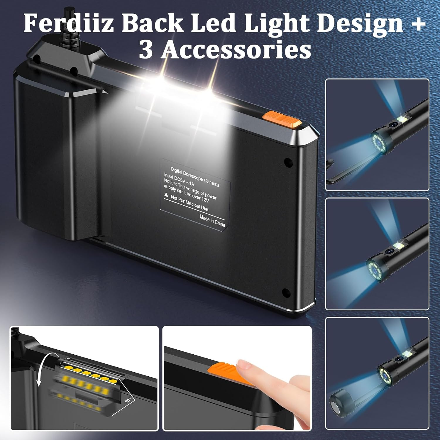 Borescope Camera with Illuminator, 1080P HD Dual Lens Endoscope Inspection Camera, 4.3" IPS Screen Industrial Borescope, IP67 Pipe Endoscope, 8+1 LED, Plumbing Inspection Gadgets for Men-5M image number 2