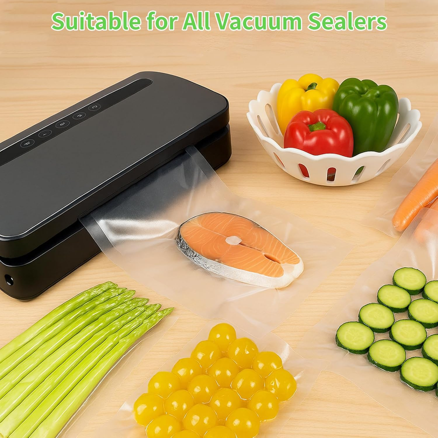 Makmefre 300 Quart Size 20X30Cm Vacuum Sealer Bags with BPA Free and Heavy Duty,Great for Food Storage Vaccume Sealer Precut Bag image number 3