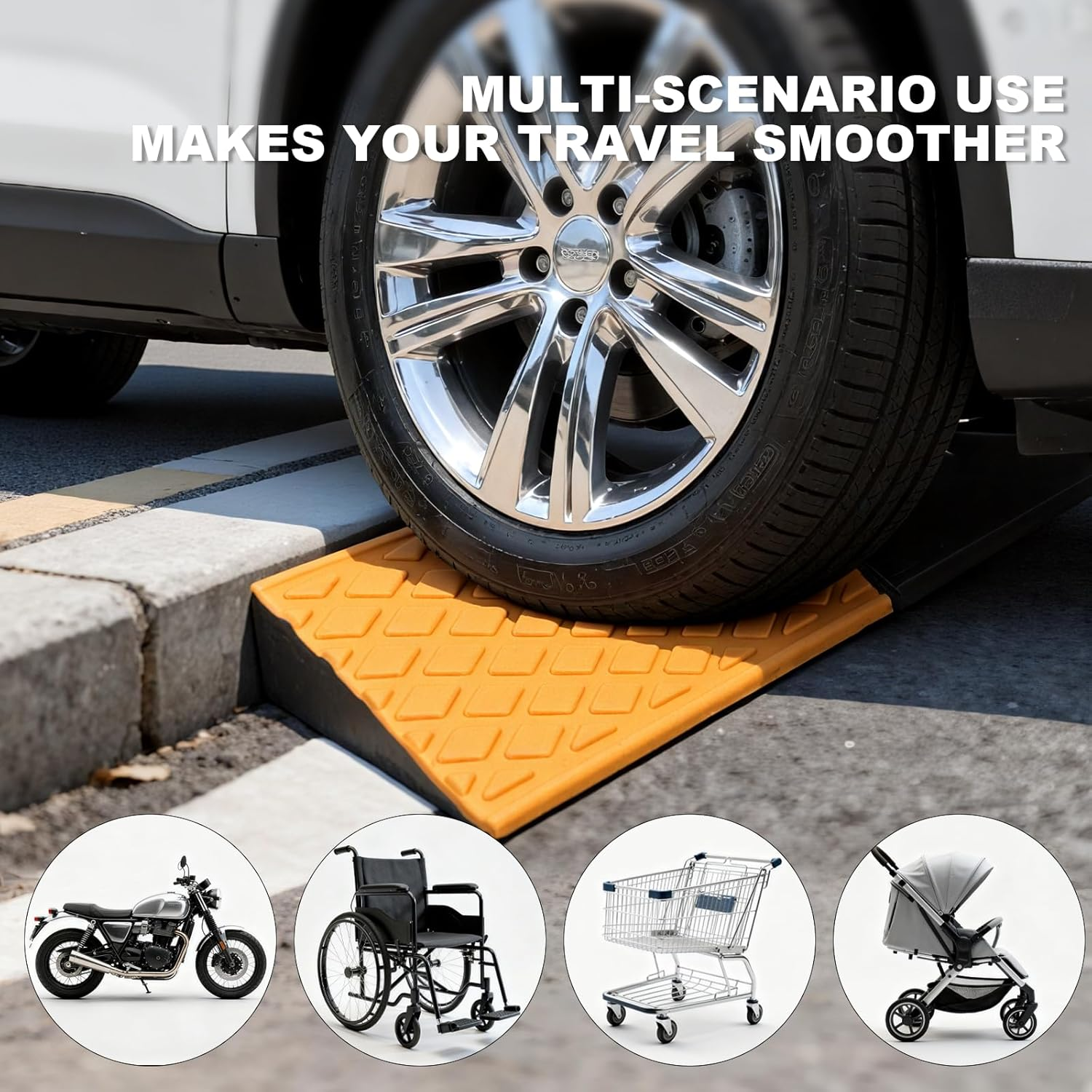 Rubber Curb Ramp 1 Pack 5 Cm Rise Height Heavy-Duty Car Ramp Industrial Rubber Sidewalk Curb Ramp Non-Slip Threshold Ramp Dual-Color Driveway Ramp for Cars,Trucks,Wheelchairs,Trolleys image number 6