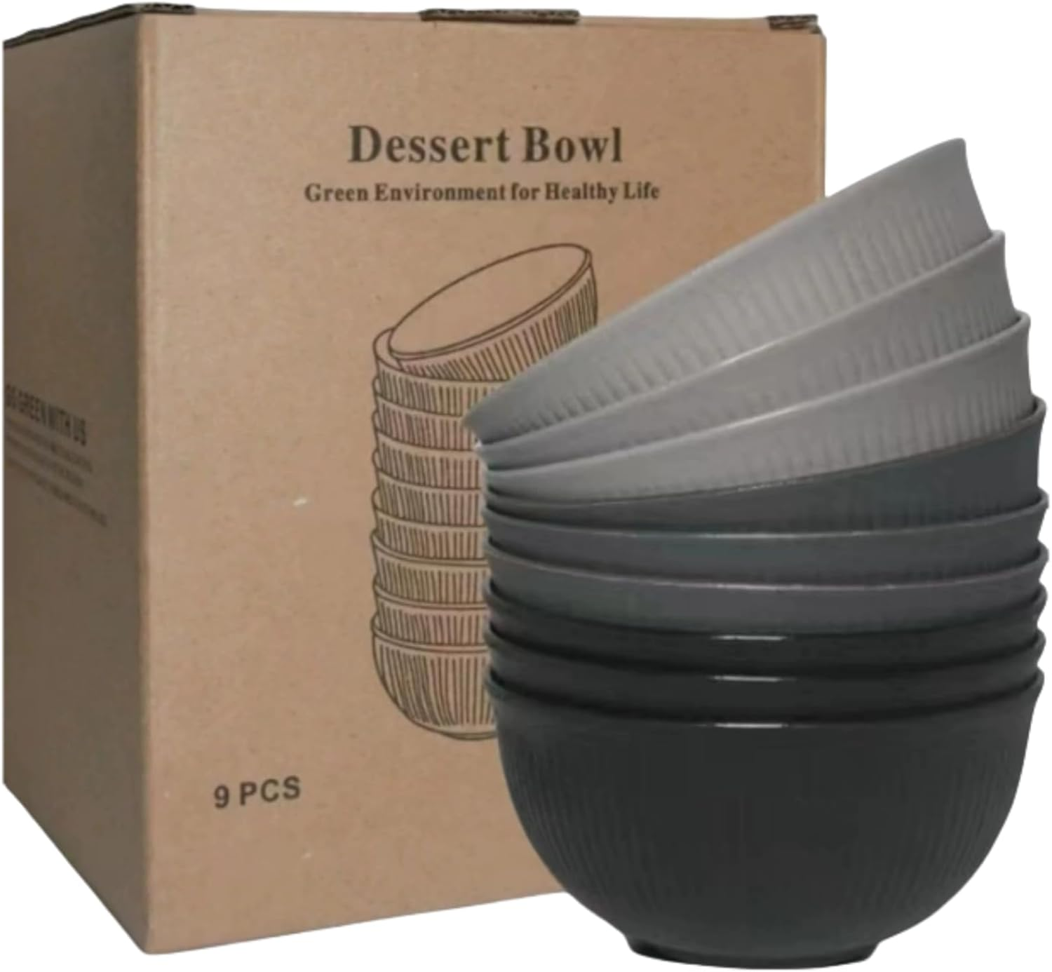 9 Pack Wheat Straw Bowls Reusable Salad Bowls,Durable & Lightweight, Perfect for Home, Parties, Camping, and Outdoor Use Dishwasher Safe (Dark Gray, Light Gray, Black)