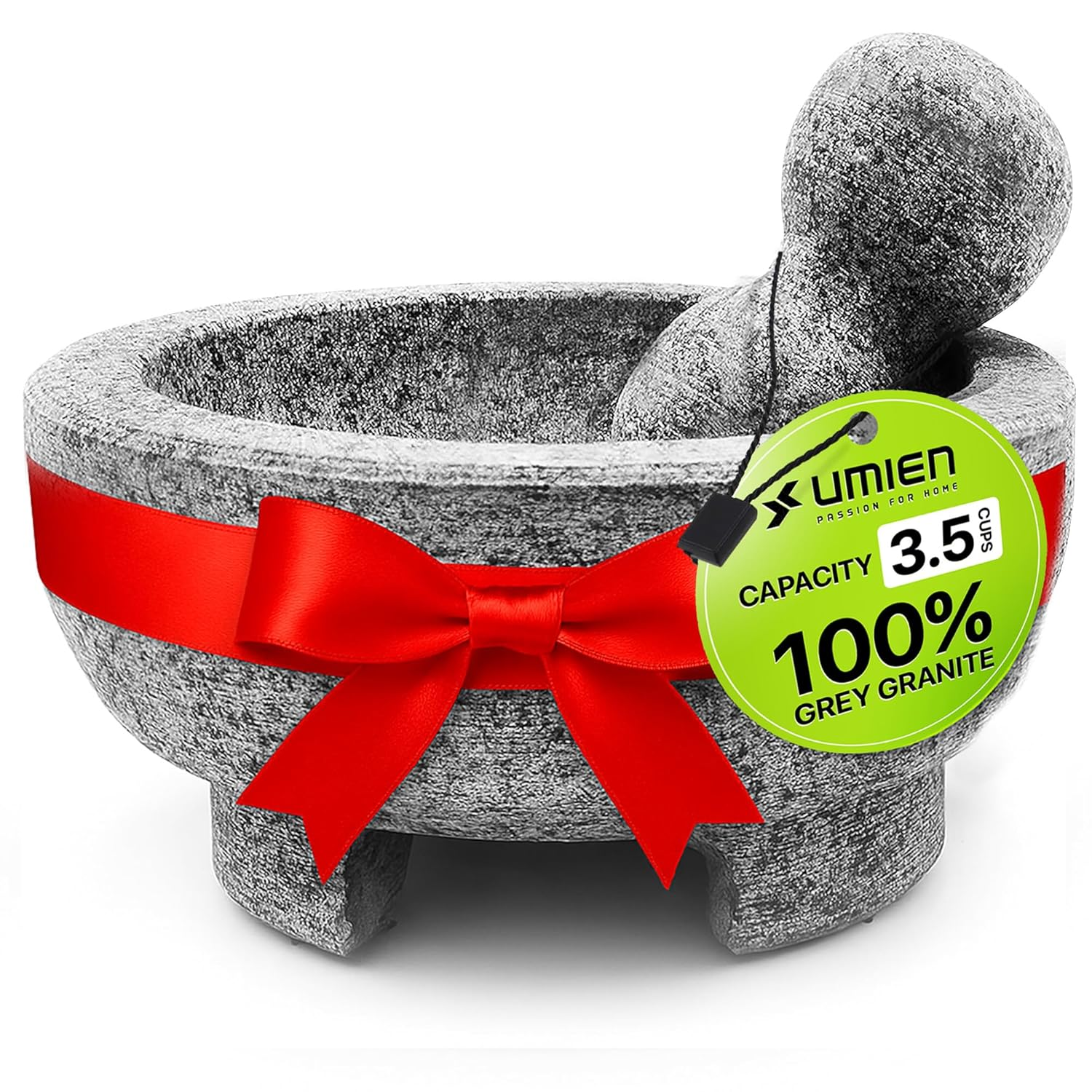 Granite Mortar and Pestle Set Guacamole Bowl Molcajete 8 Inch - Natural Stone Grinder for Spices, Seasonings, Pastes, Pestos and Guacamole - Extra Bonus Avocado Tool Included image number 4