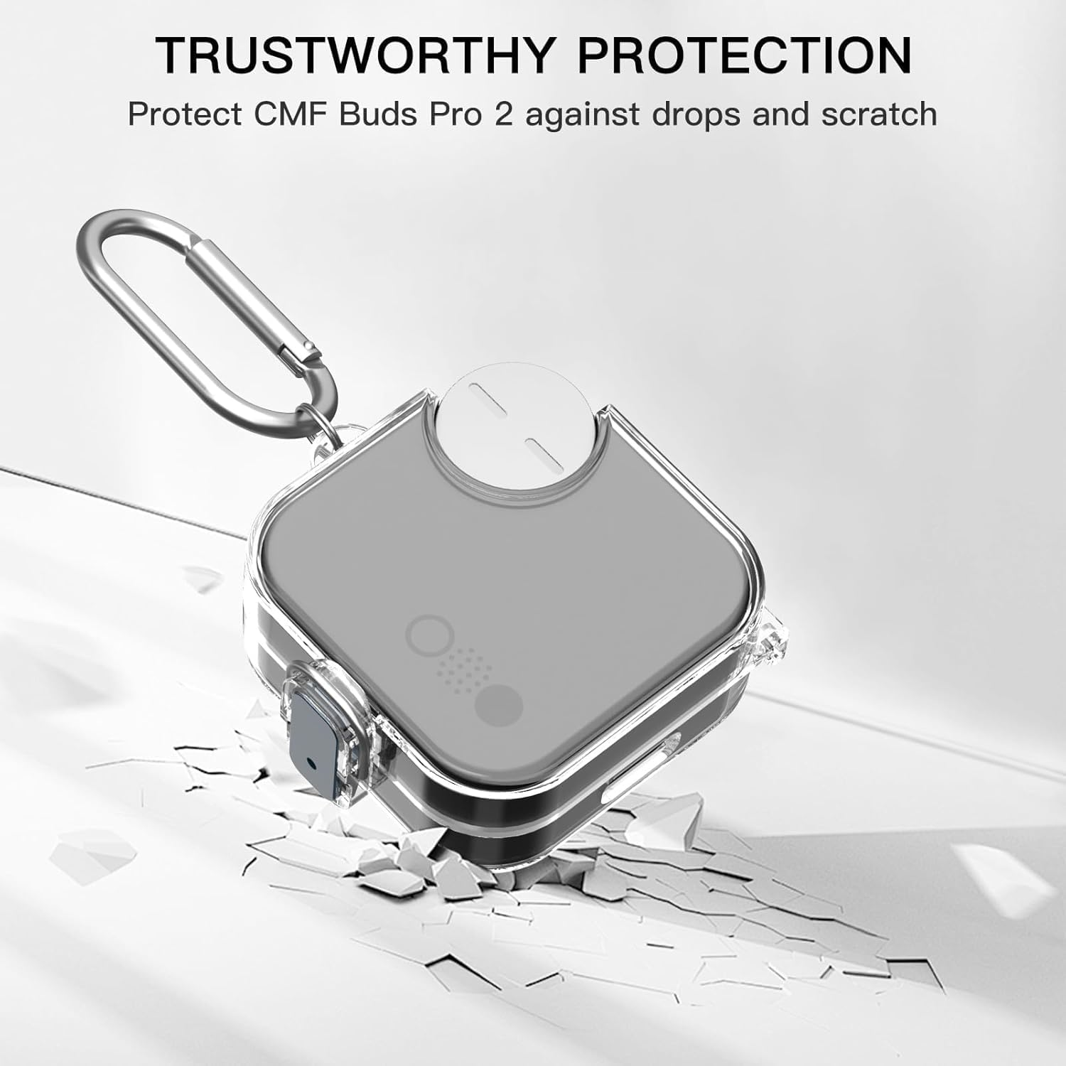 Secure Lock Clear Case Compatible with CMF by Nothing Buds Pro 2 - TPU Protective Cover with Keychain image number 3