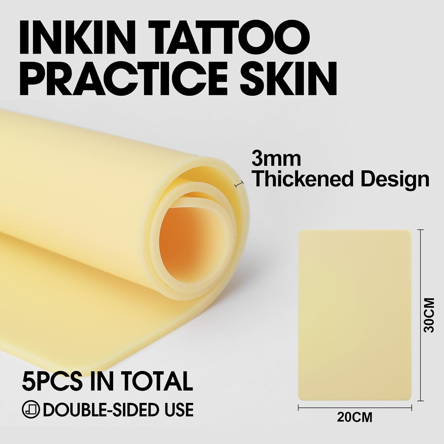 Inkin 3MM Tattoo Practice Skin 30X20Cm, 5Pcs Tattoo Skin Double Sides for Practicing, Tattoo Fake Skin Silicone for Beginners and Professional Tattoo Artists image number 3