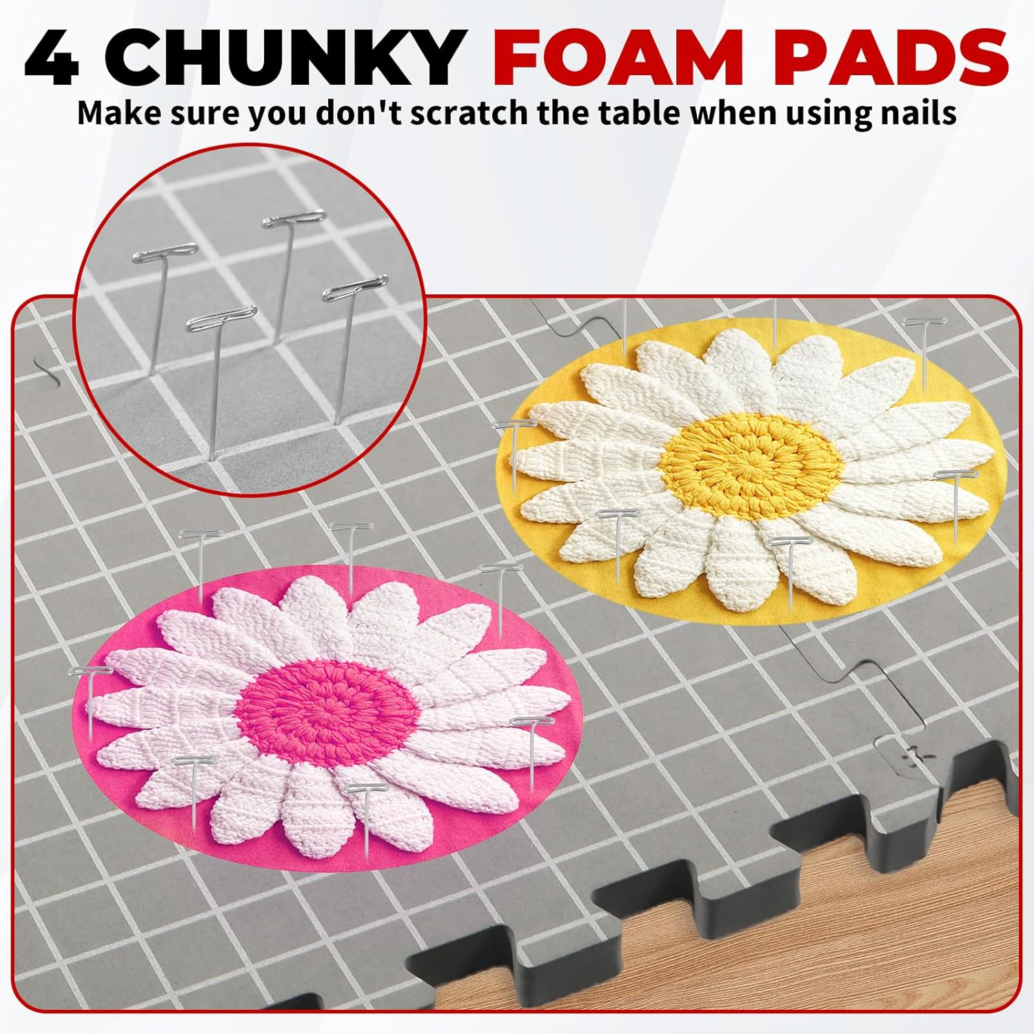 Blocking Mats for Knitting, Thick Blocking Boards Kit Easy to Install Portable Blocking Mat and Pin Set Safe Stable Foam Blocking Mats with Pin for Crafting Work image number 4