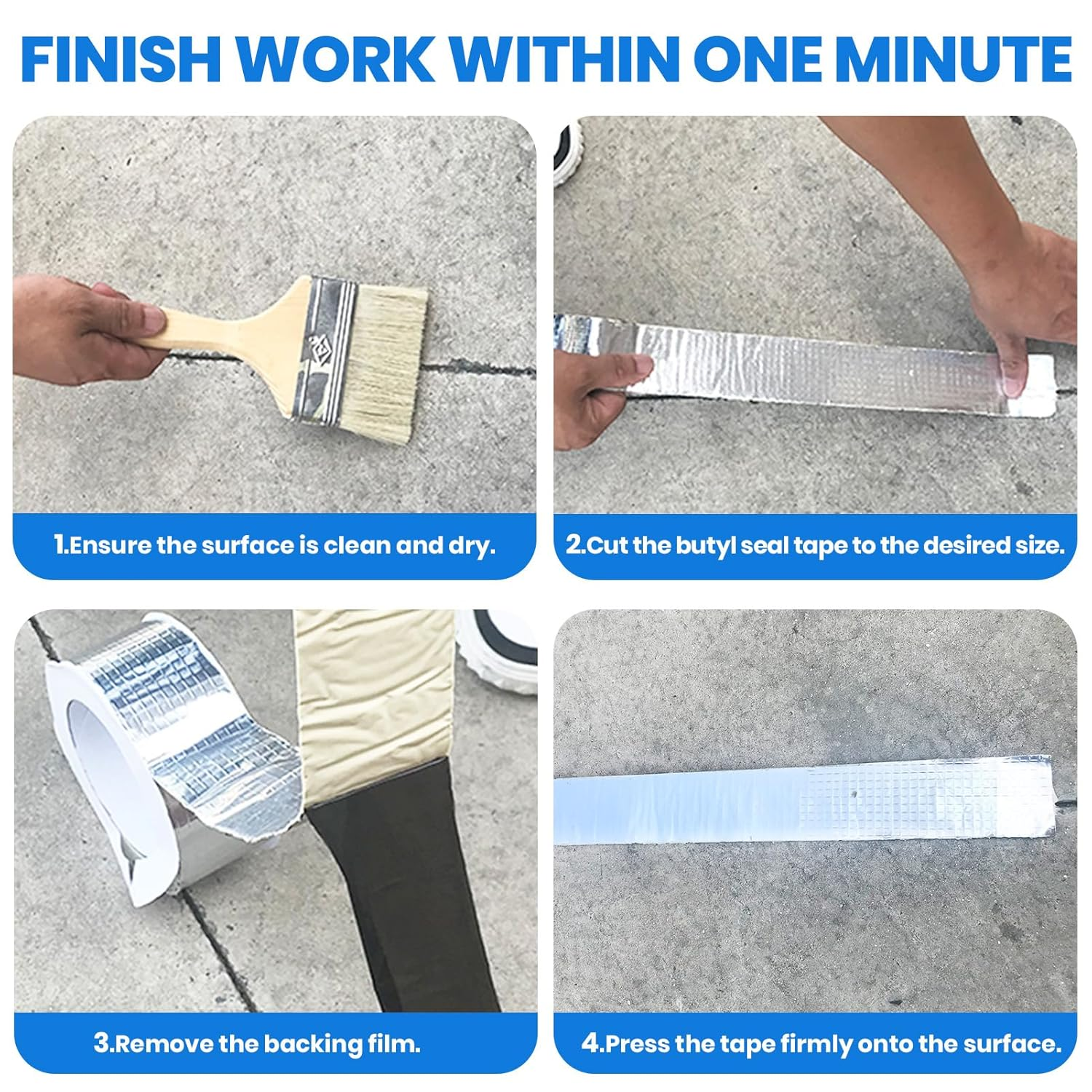 ADHES Butyl Tape Waterproof Tape 50Mm X 5M, Aluminum Foil Tape Butyl Sealant Tape for RV Repair, Window, Silicone, Boat and Pipe Sealing, Glass & EDPM Rubber Roof Patching, Silver image number 5